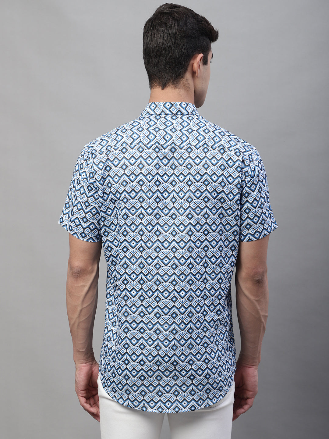 Louis Monarch Men Regular Fit Light Blue Printed Spread Collar Casual Half Shirt