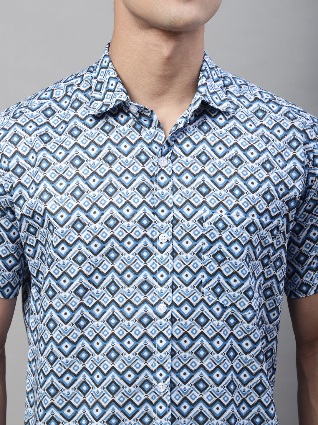 Louis Monarch Men Regular Fit Light Blue Printed Spread Collar Casual Half Shirt