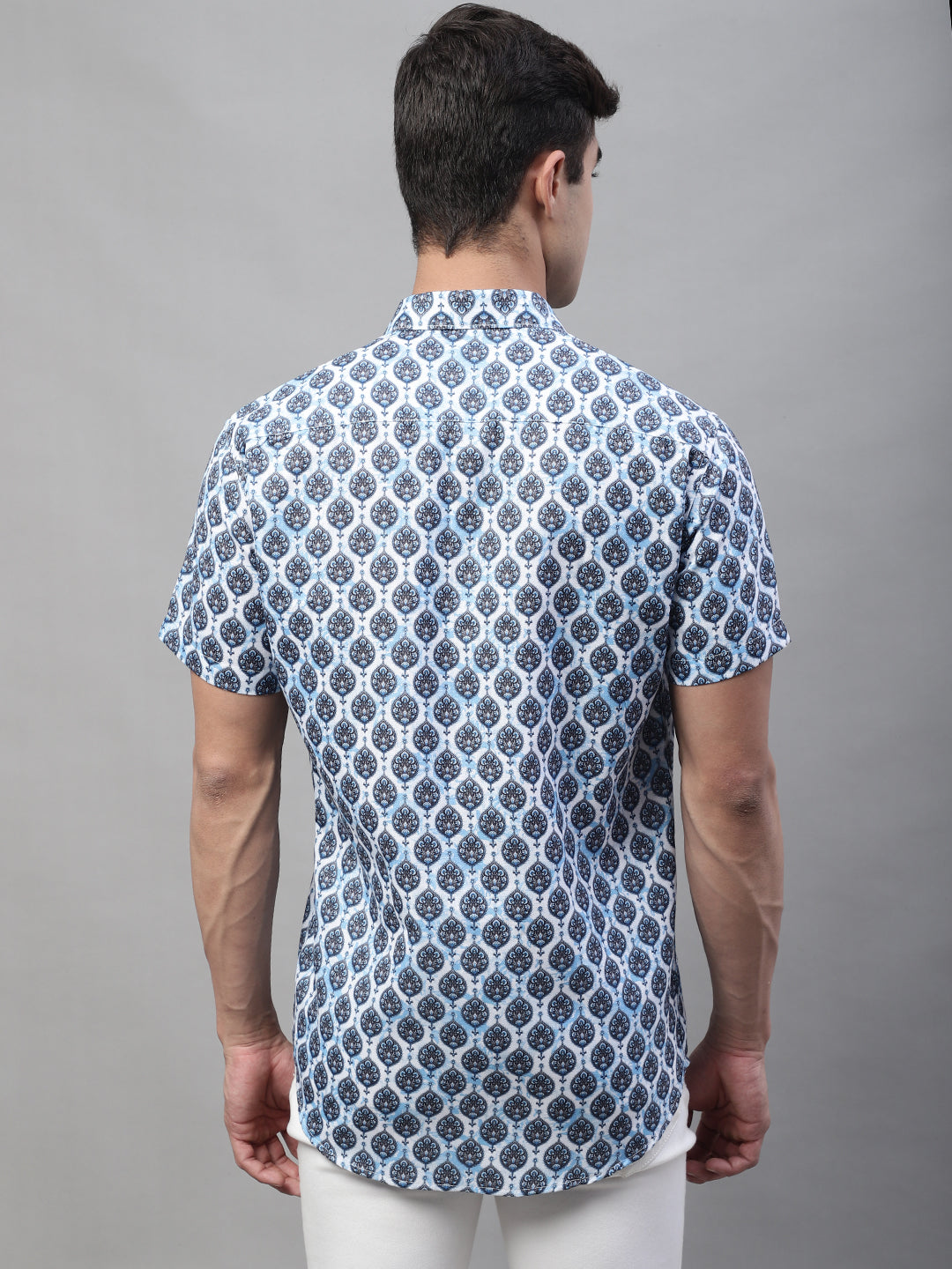 Louis Monarch Men Regular Fit Grey Printed Spread Collar Casual Half Shirt