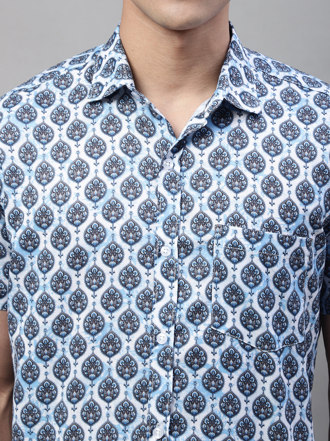 Louis Monarch Men Regular Fit Grey Printed Spread Collar Casual Half Shirt