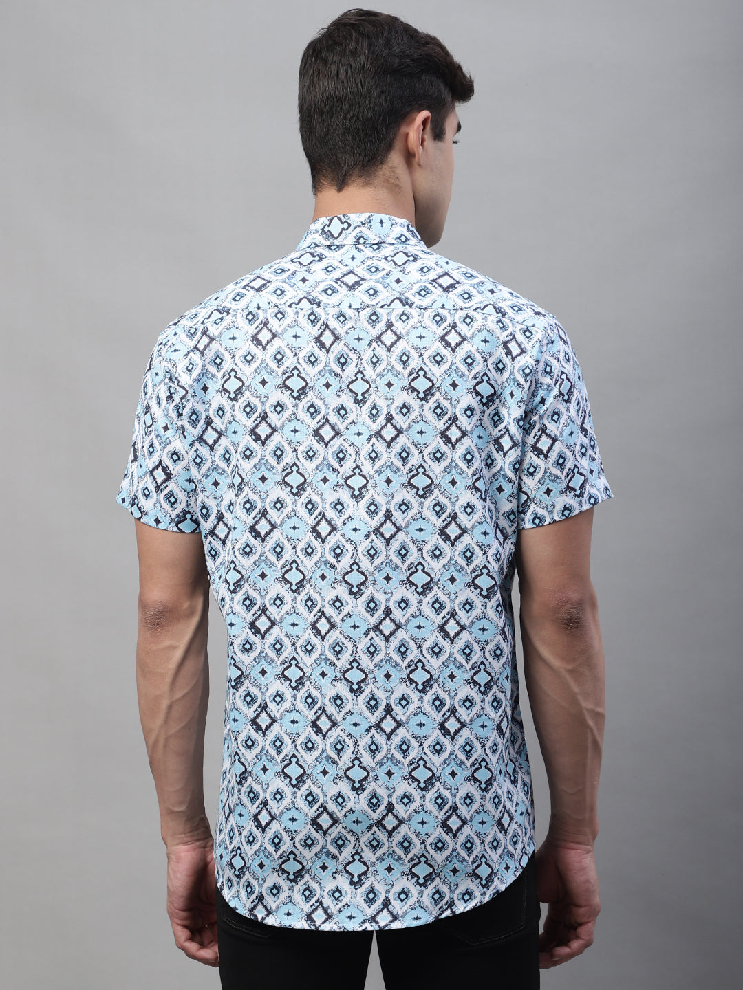 Louis Monarch Men Regular Fit L Blue Printed Spread Collar Casual Half Shirt