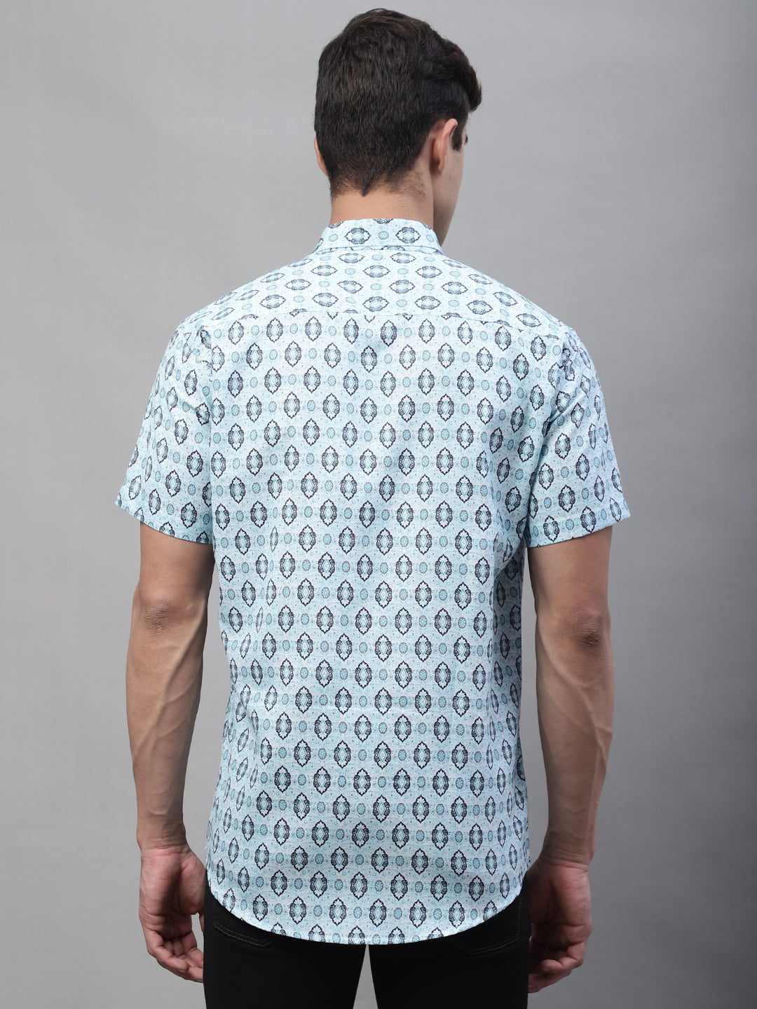 Louis Monarch Men Regular Fit Sky Blue Printed Spread Collar Casual Half Shirt