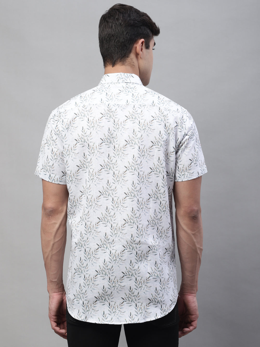 Louis Monarch Men Regular Fit White2 Printed Spread Collar Casual Half Shirt