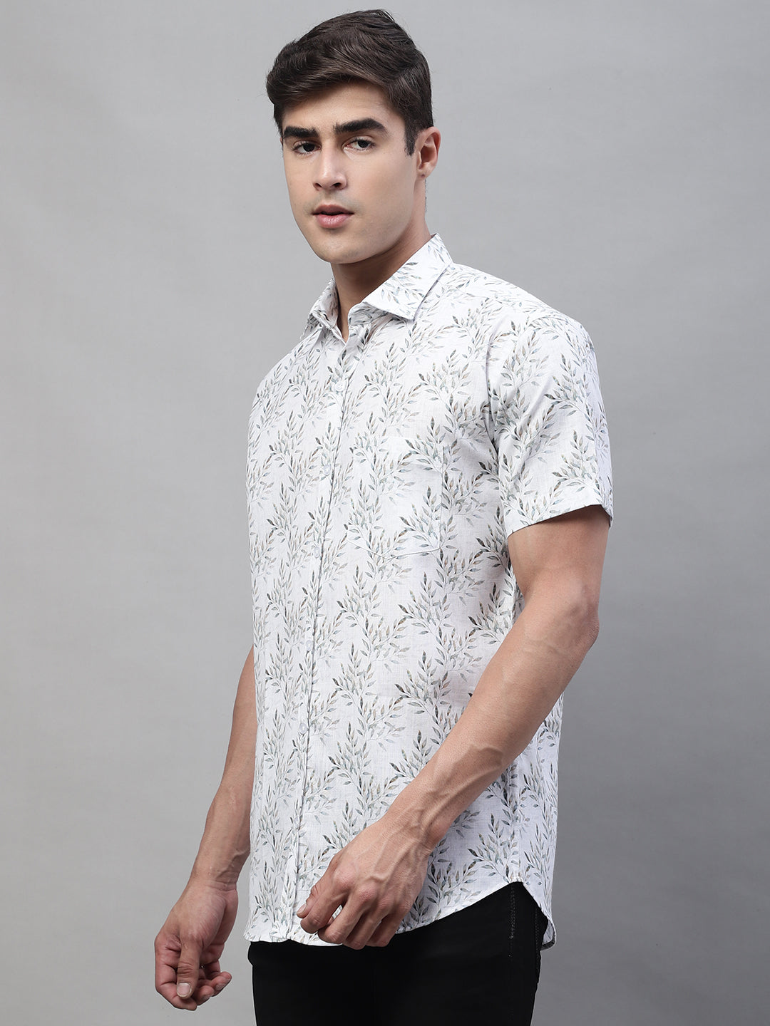 Louis Monarch Men Regular Fit White2 Printed Spread Collar Casual Half Shirt