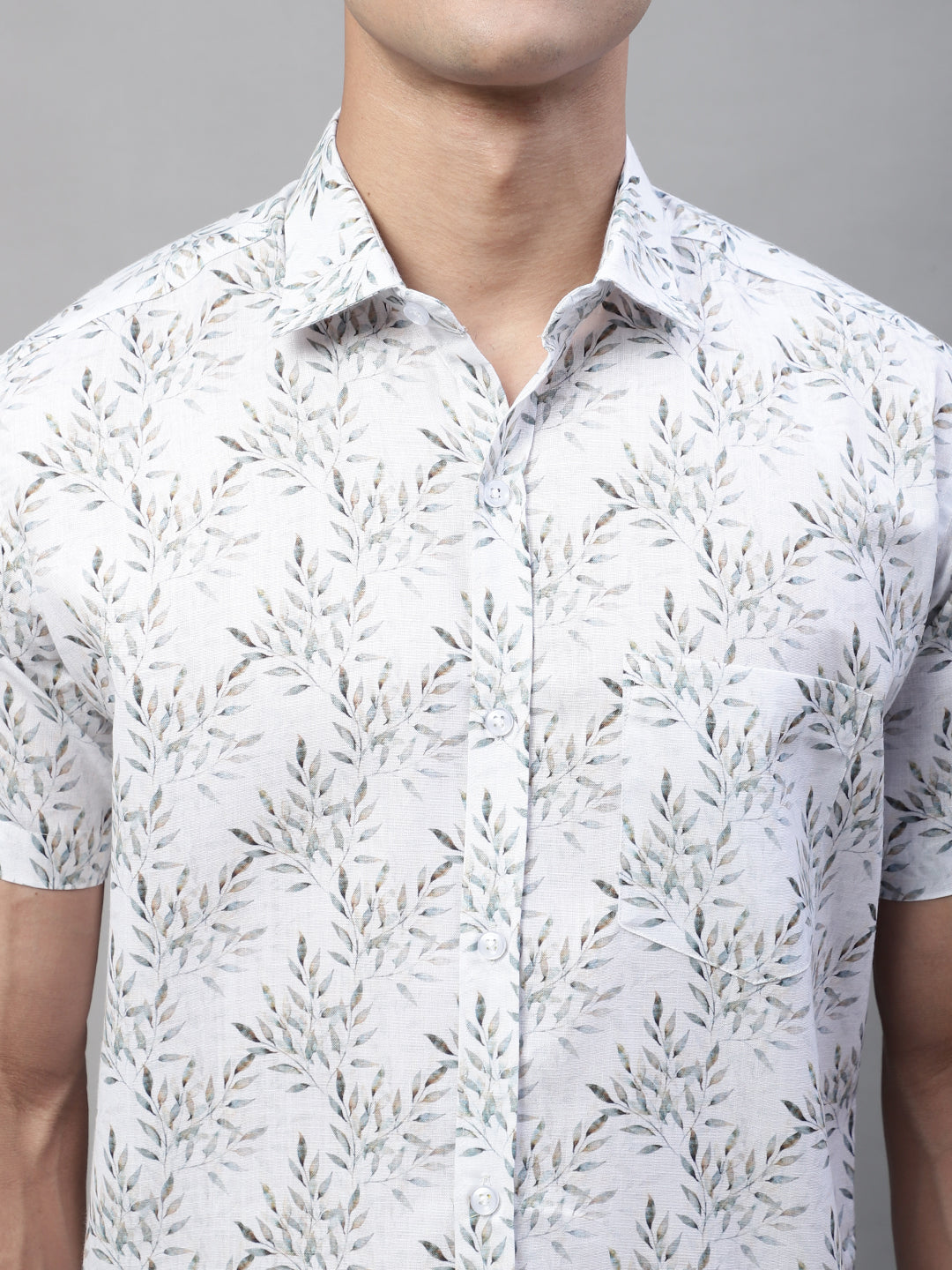 Louis Monarch Men Regular Fit White2 Printed Spread Collar Casual Half Shirt