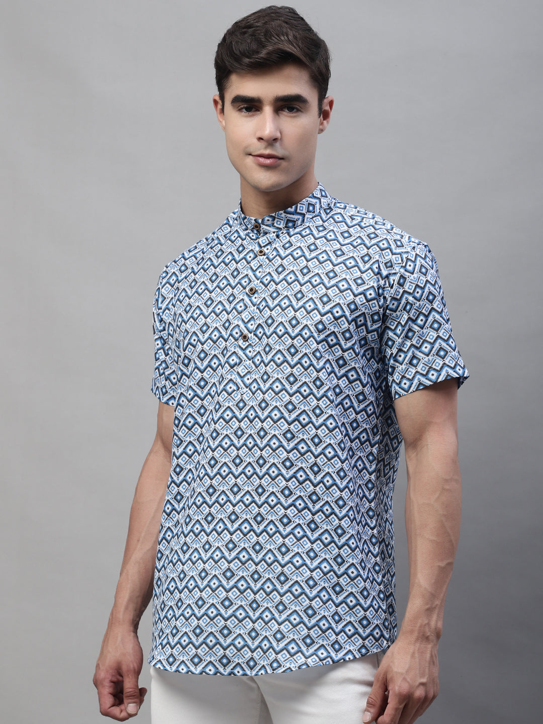 Louis Monarch Men Printed Blue Pure Cotton Straight Kurta