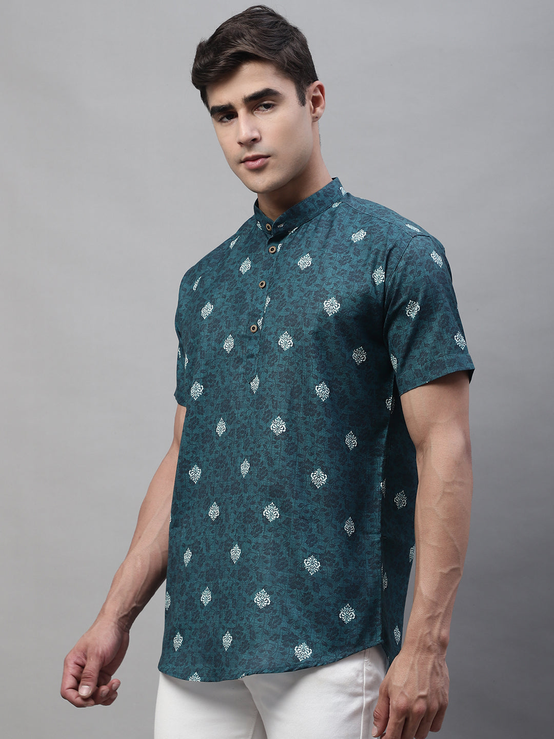 Louis Monarch Men Printed Green Pure Cotton Straight Kurta