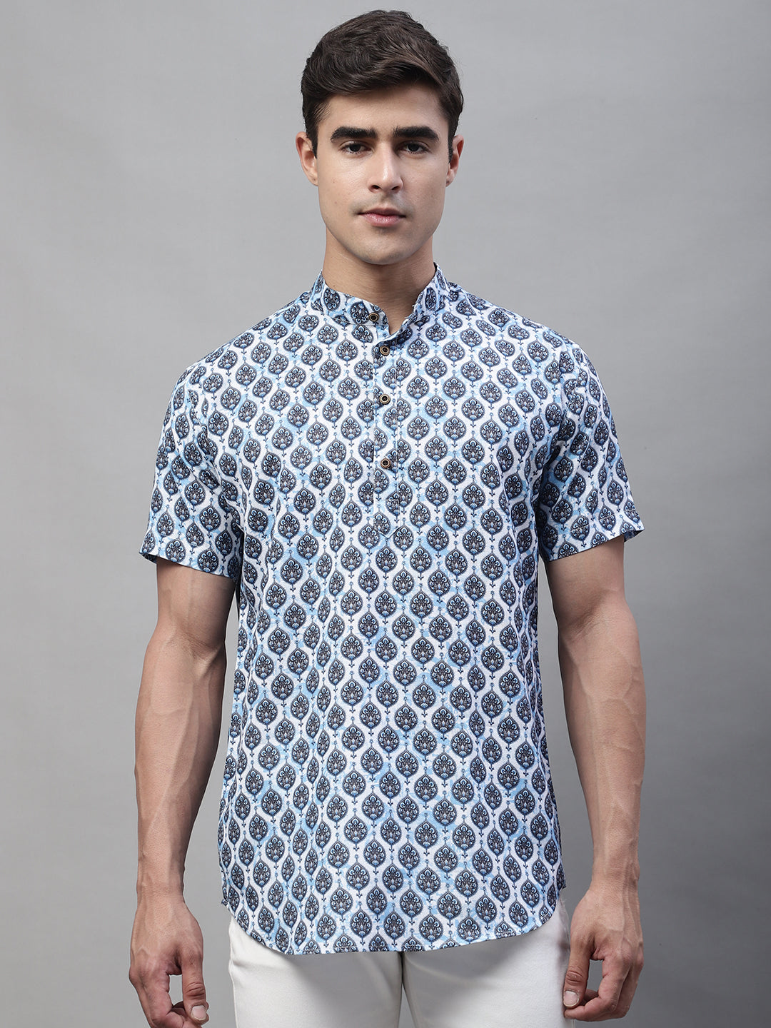 Louis Monarch Men Printed Grey Pure Cotton Straight Kurta
