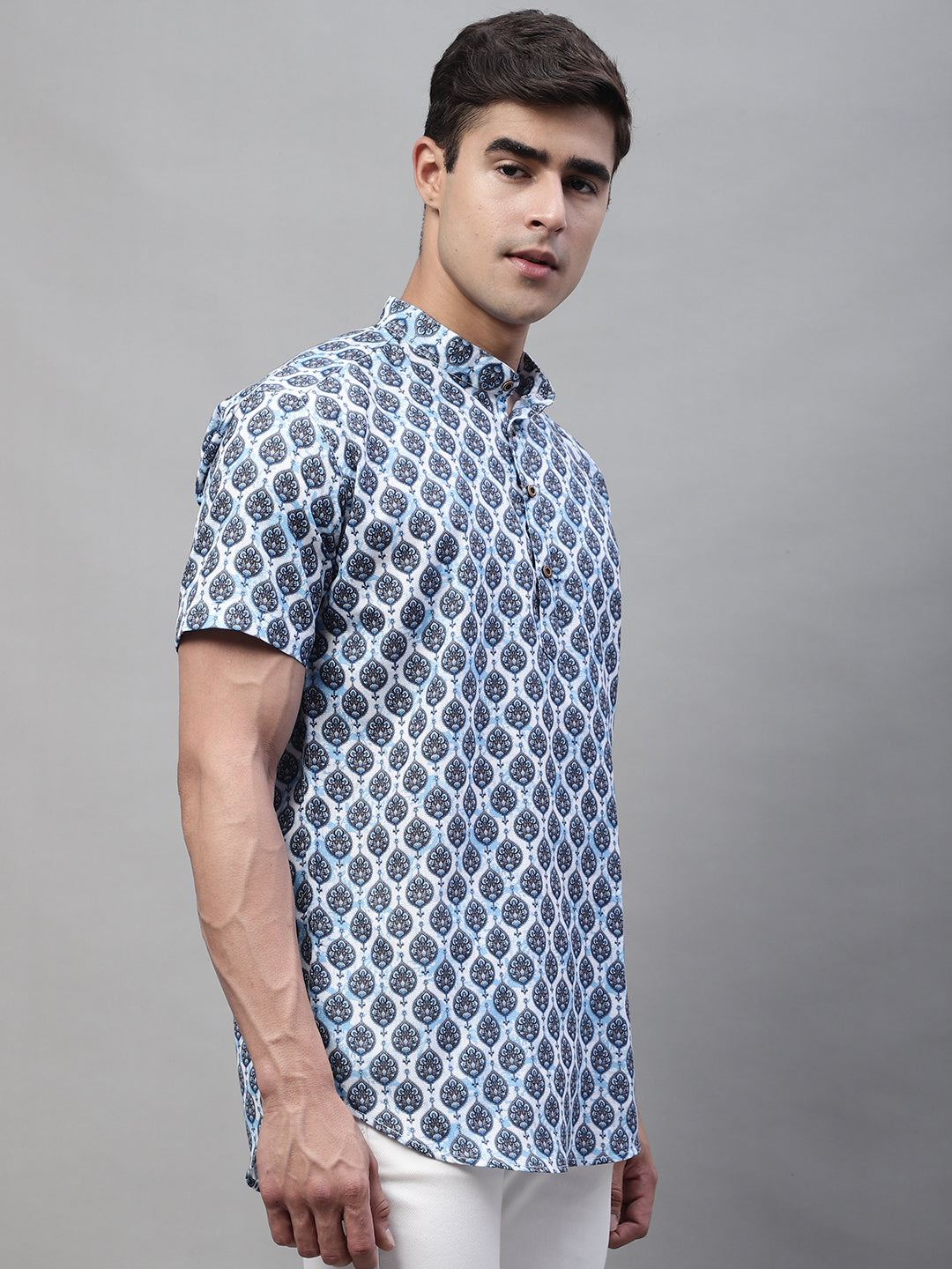 Louis Monarch Men Printed Grey Pure Cotton Straight Kurta