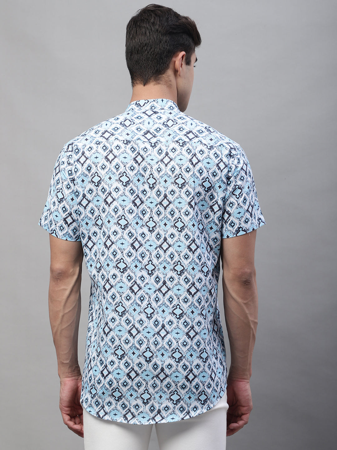 Louis Monarch Men Printed Light Blue Pure Cotton Straight Kurta