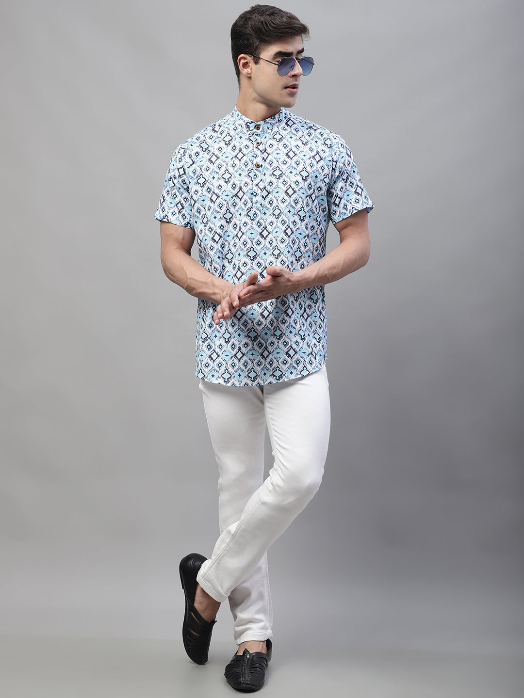 Louis Monarch Men Printed Light Blue Pure Cotton Straight Kurta