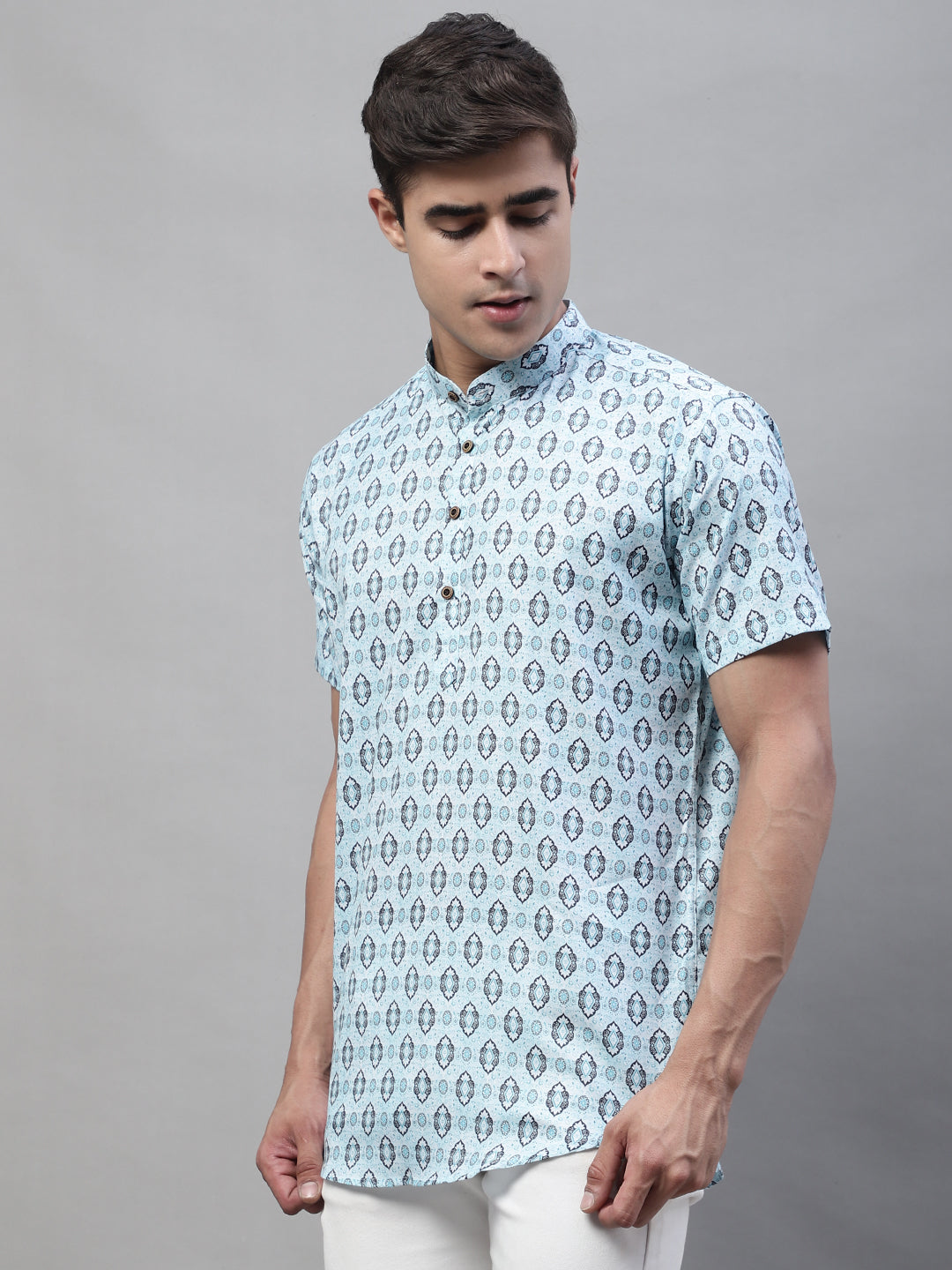 Louis Monarch Men Printed Blue Pure Cotton Straight Kurta