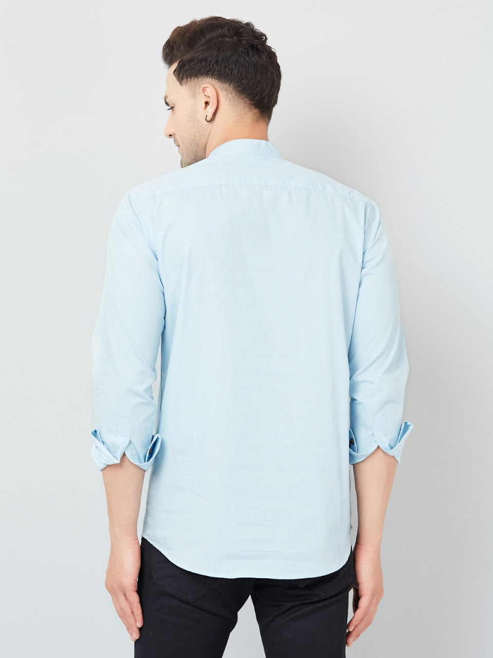 Louis Monarch Men Solid Sky Blue Pure Cotton Straight Short Kurta