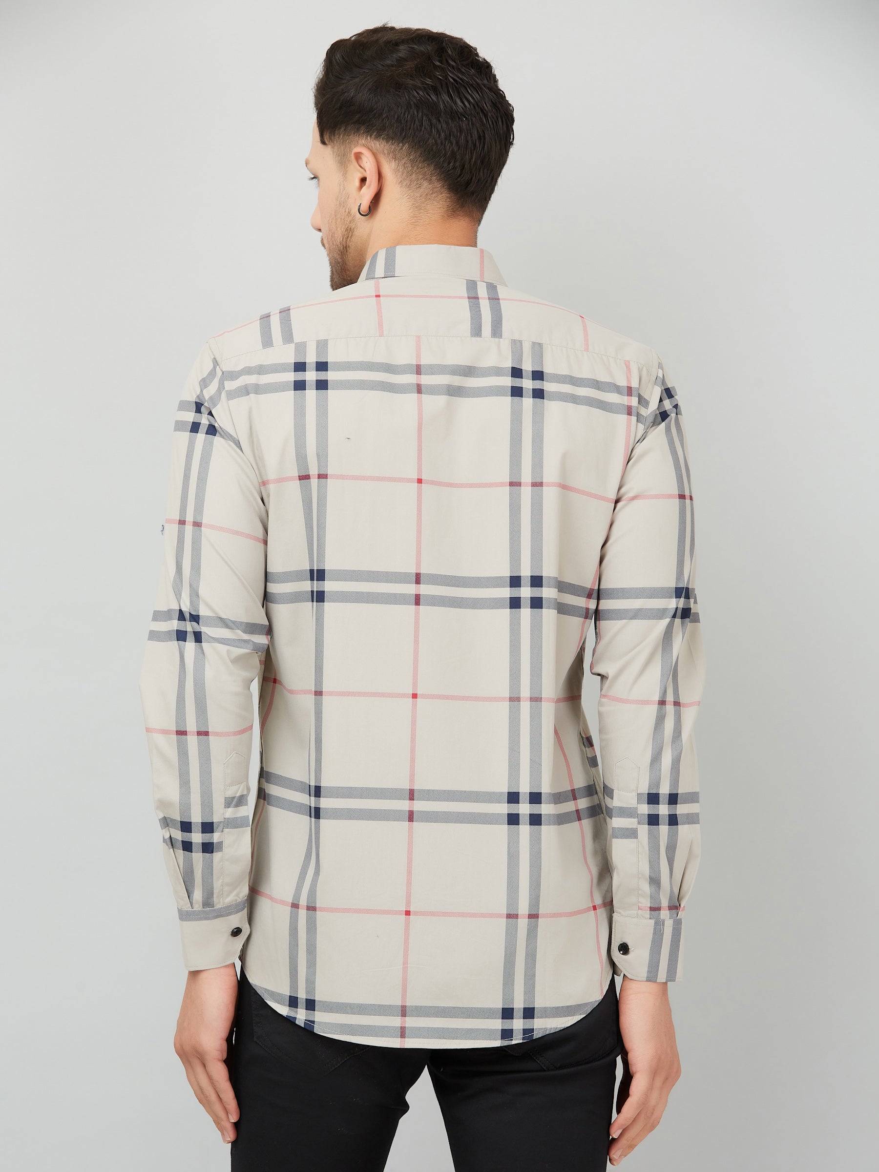 Louis Monarch Men Regular Fit Checked Grey Spread Collar Casual Shirt