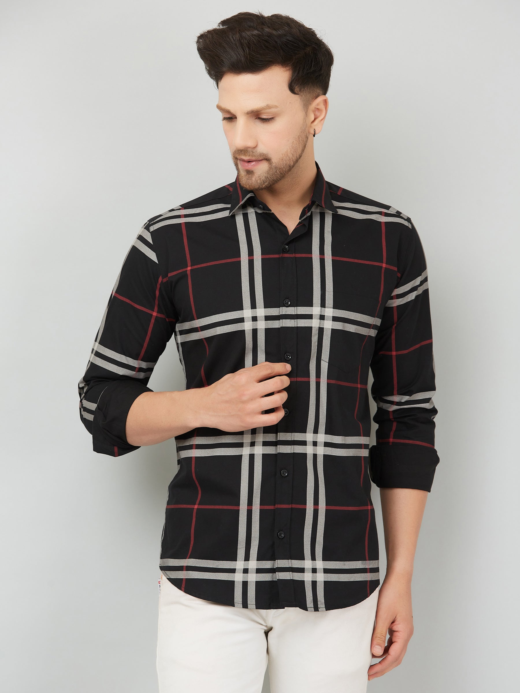 Louis Monarch Men Regular Fit Checked Black Spread Collar Casual Shirt