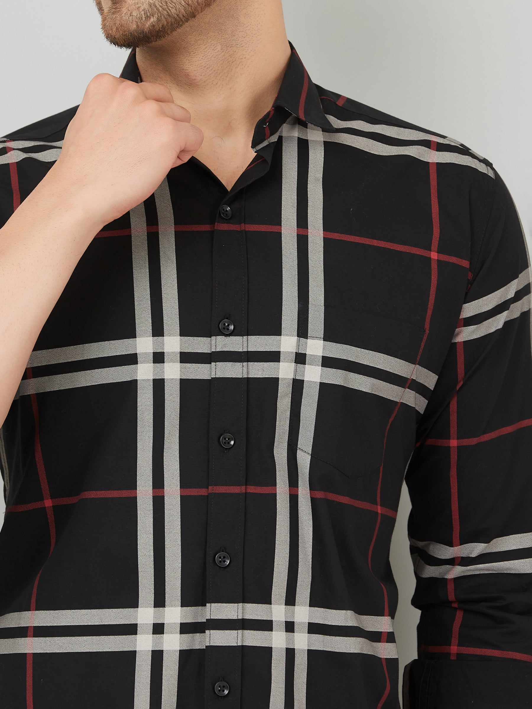 Louis Monarch Men Regular Fit Checked Black Spread Collar Casual Shirt