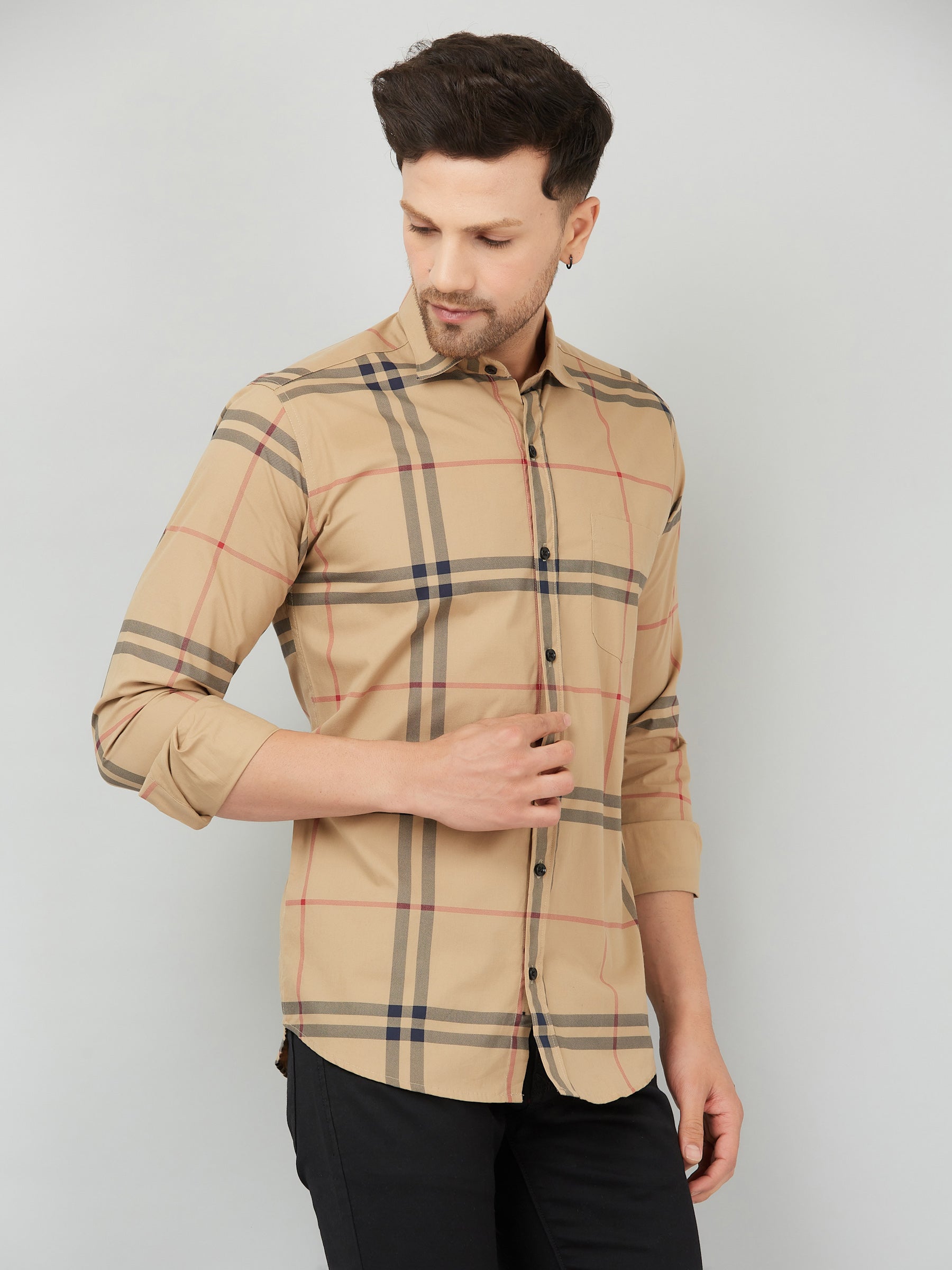 Louis Monarch Men Regular Fit Checked Yellow Spread Collar Casual Shirt