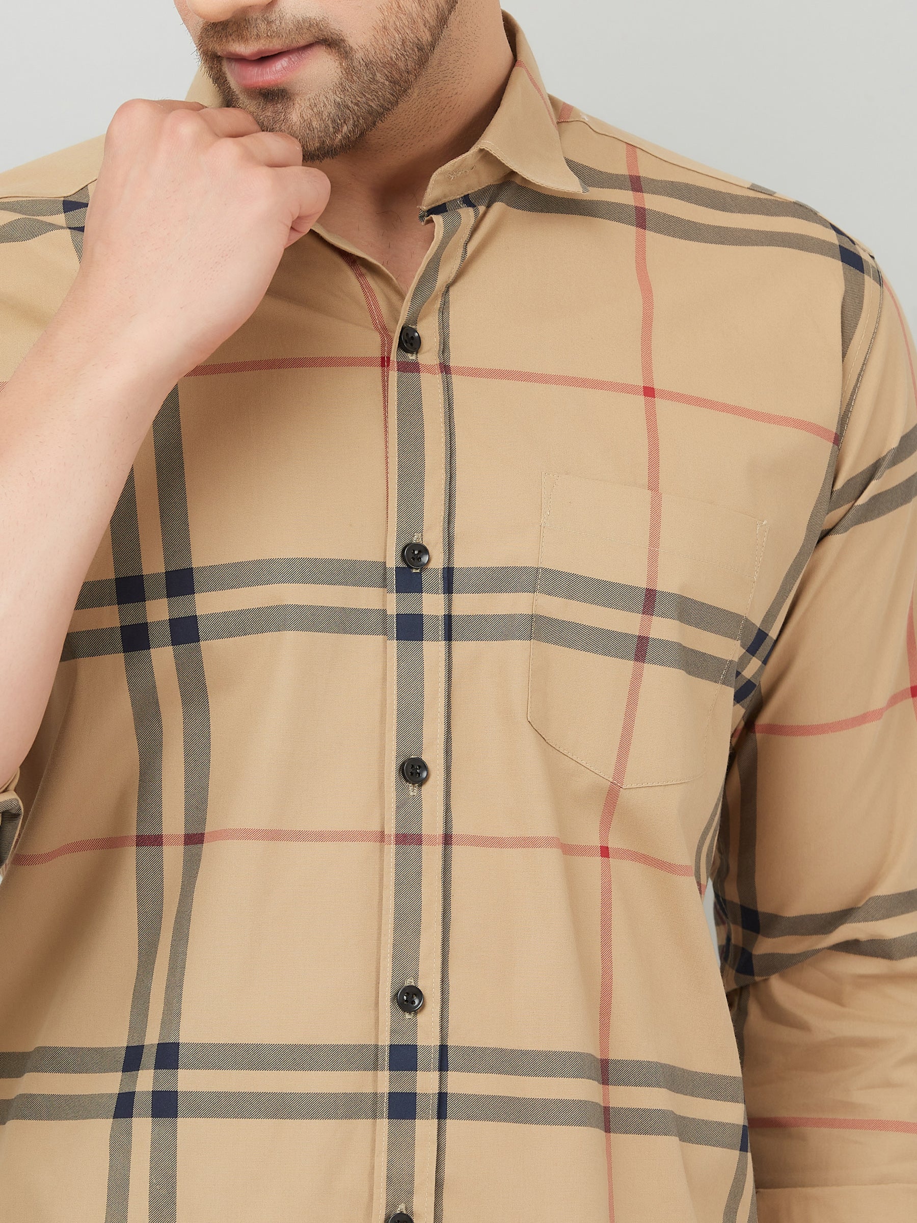 Louis Monarch Men Regular Fit Checked Yellow Spread Collar Casual Shirt