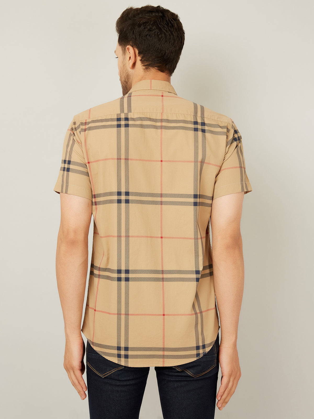 Louis Monarch Men Regular Fit Yellow Checkered Spread Collar Casual Half Shirt