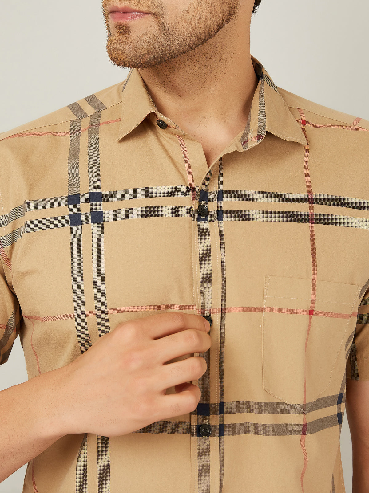 Louis Monarch Men Regular Fit Yellow Checkered Spread Collar Casual Half Shirt