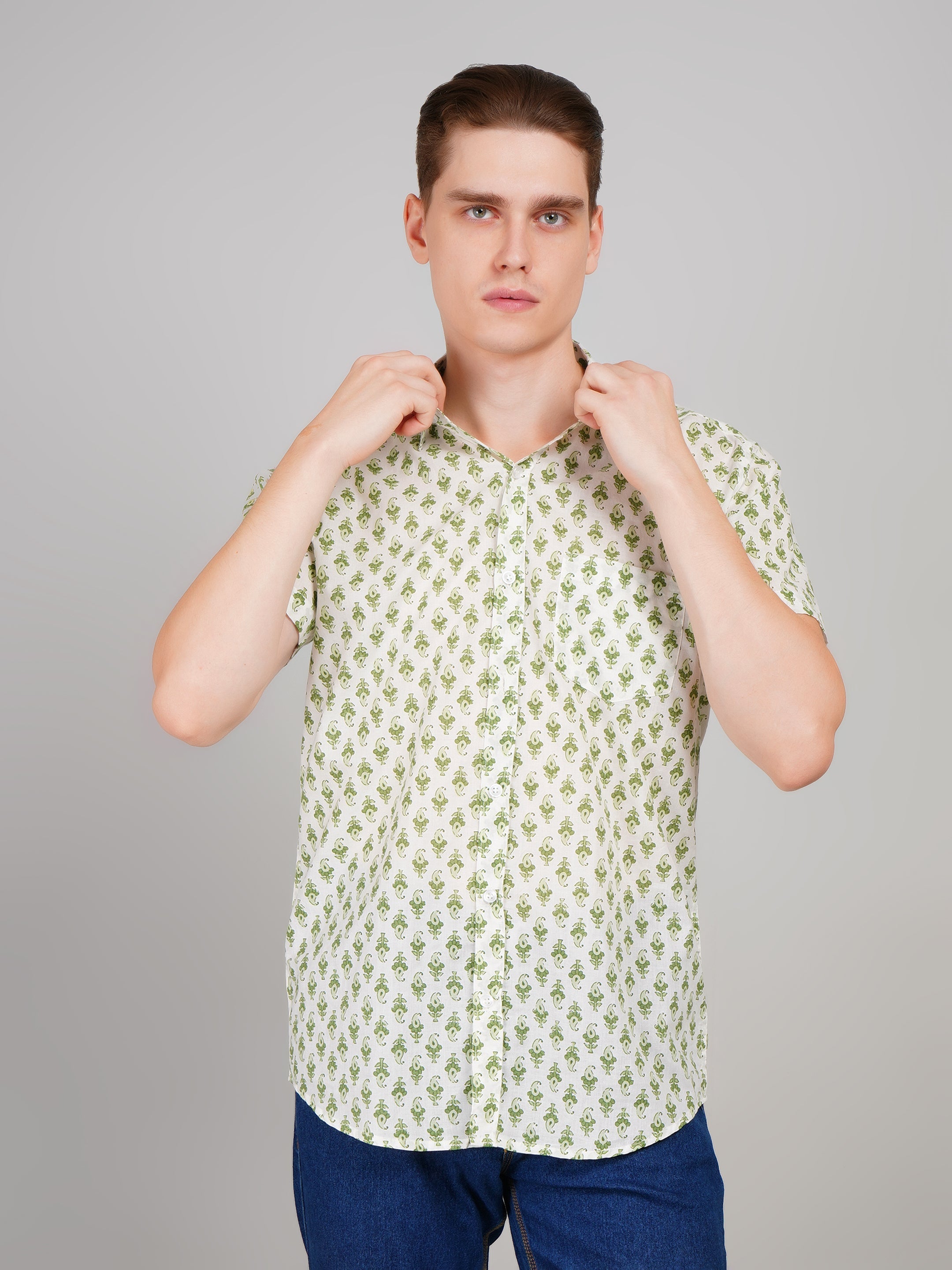 Louis Monarch Premium Jaipuri Printed Cotton Off White Half Sleeve Casual Shirt