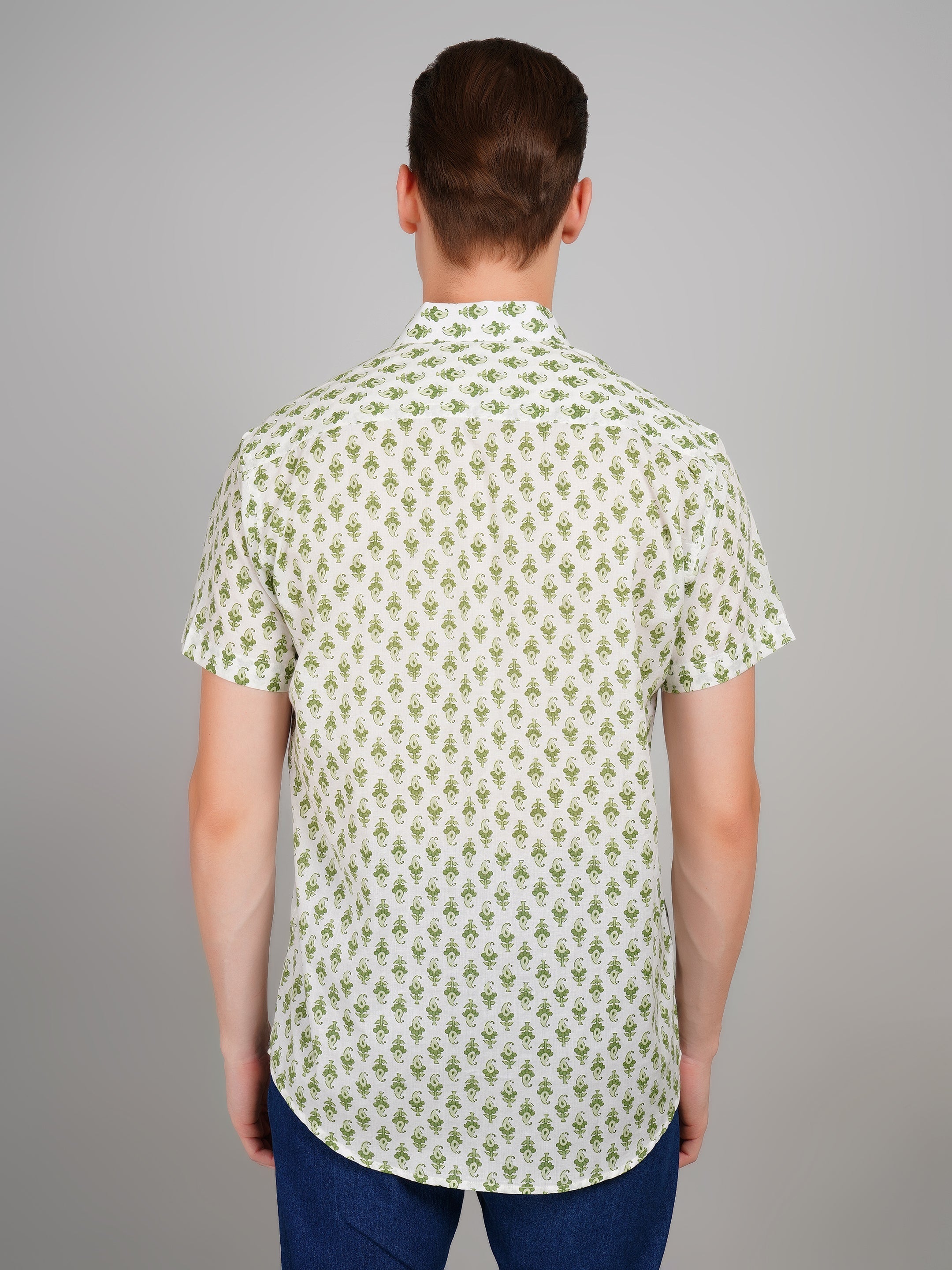 Louis Monarch Premium Jaipuri Printed Cotton Off White Half Sleeve Casual Shirt