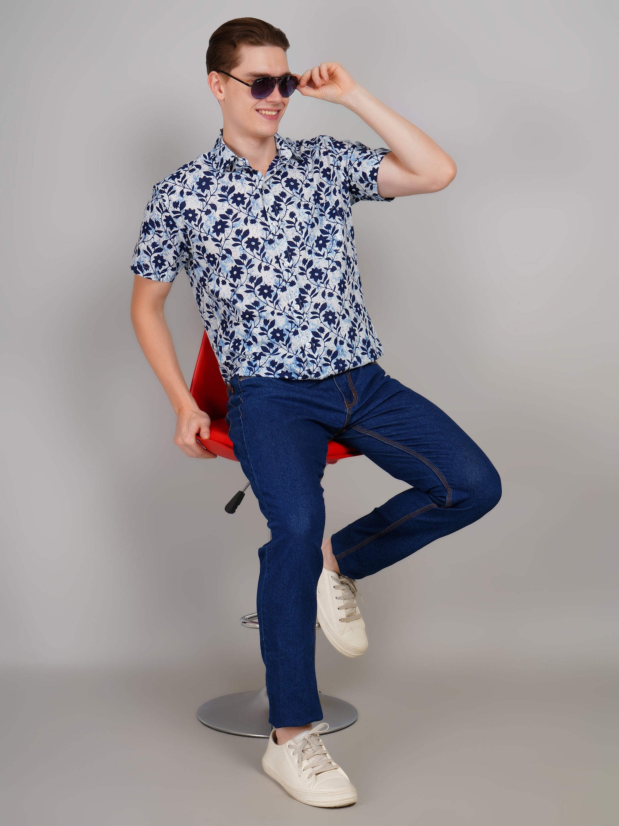 Louis Monarch Premium Jaipuri Printed Cotton Off White Half Sleeve Casual Shirt