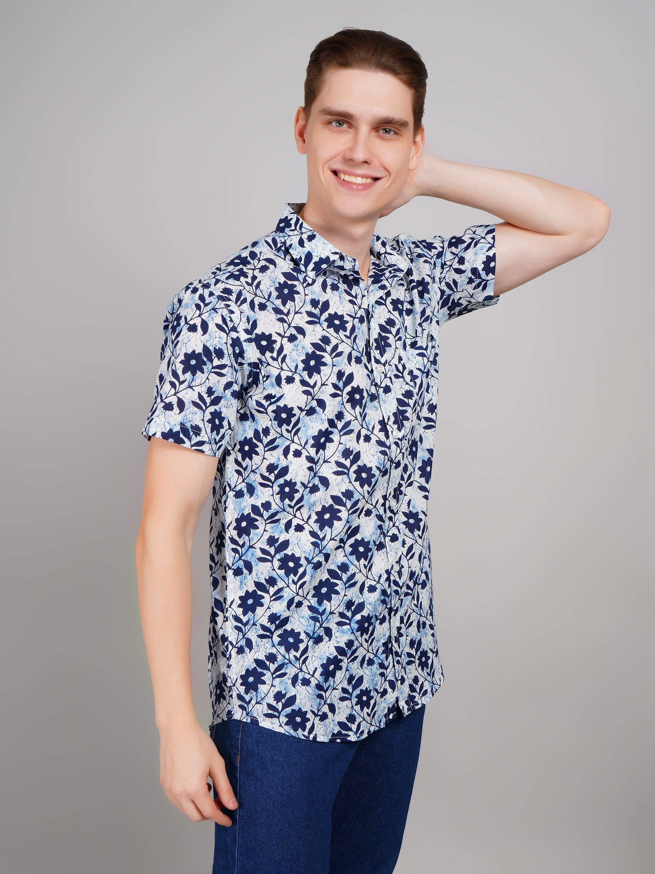 Louis Monarch Premium Jaipuri Printed Cotton Off White Half Sleeve Casual Shirt