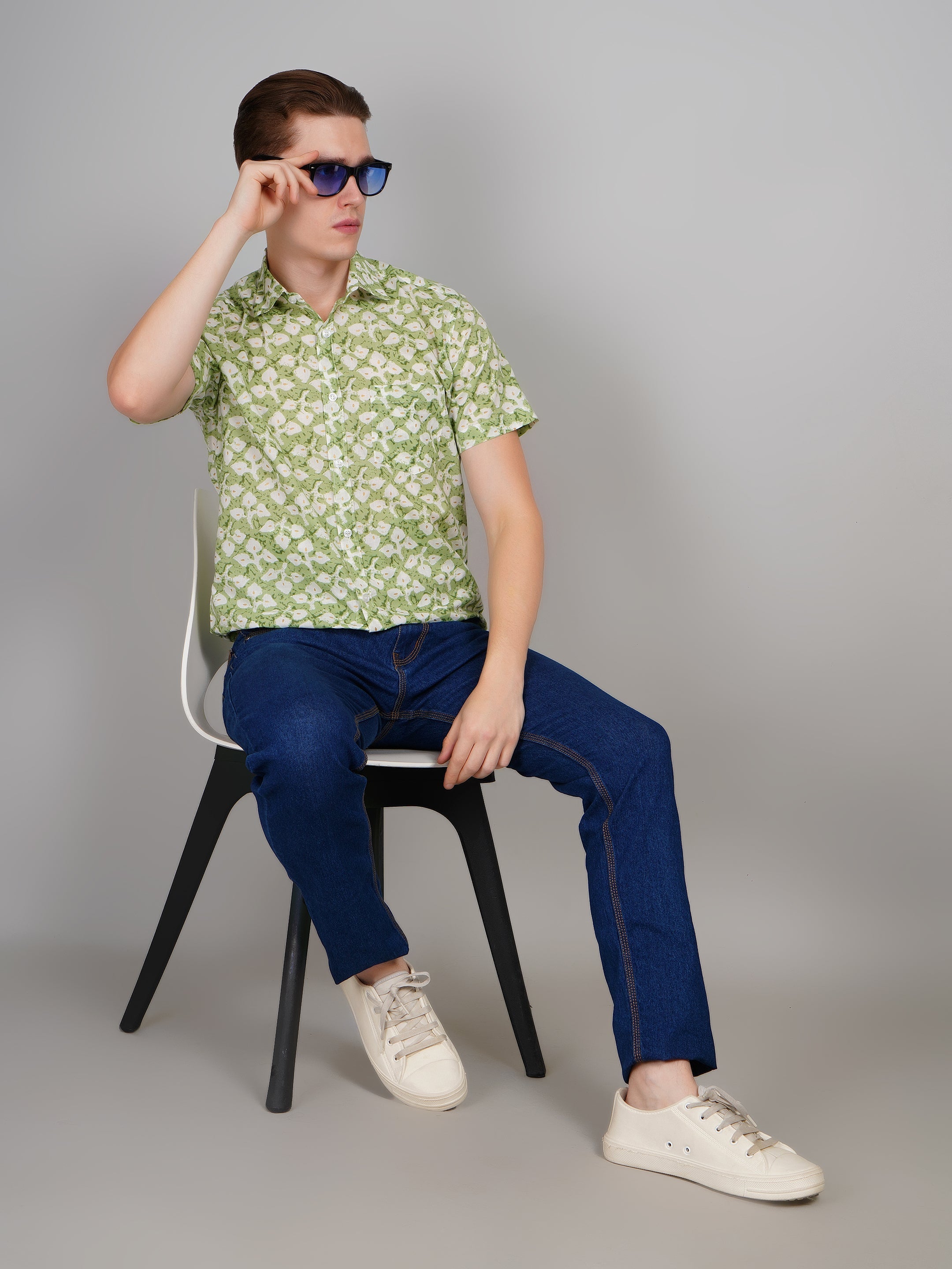 Louis Monarch Premium Jaipuri Printed Cotton Green Half Sleeve Casual Shirt