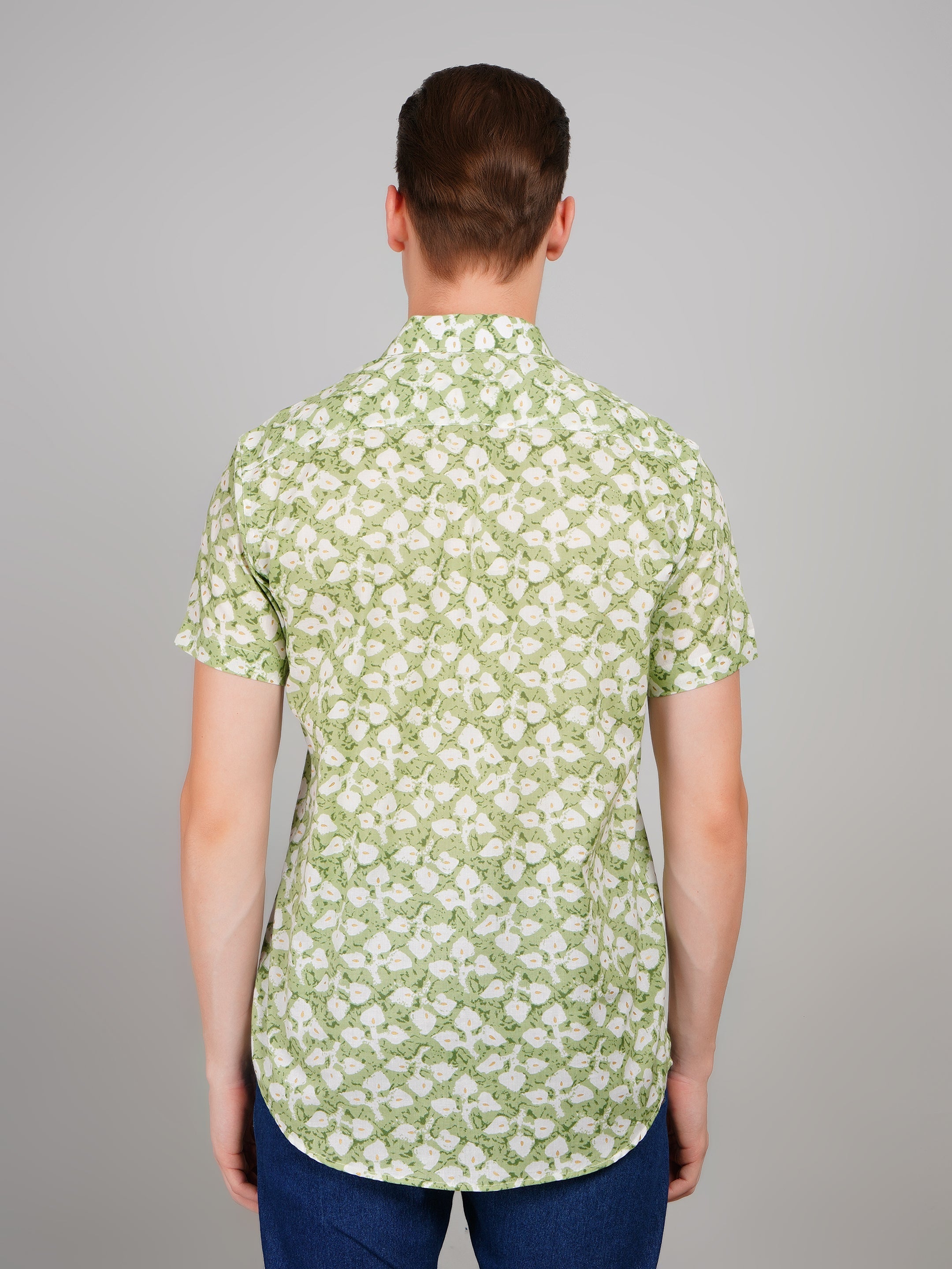 Louis Monarch Premium Jaipuri Printed Cotton Green Half Sleeve Casual Shirt