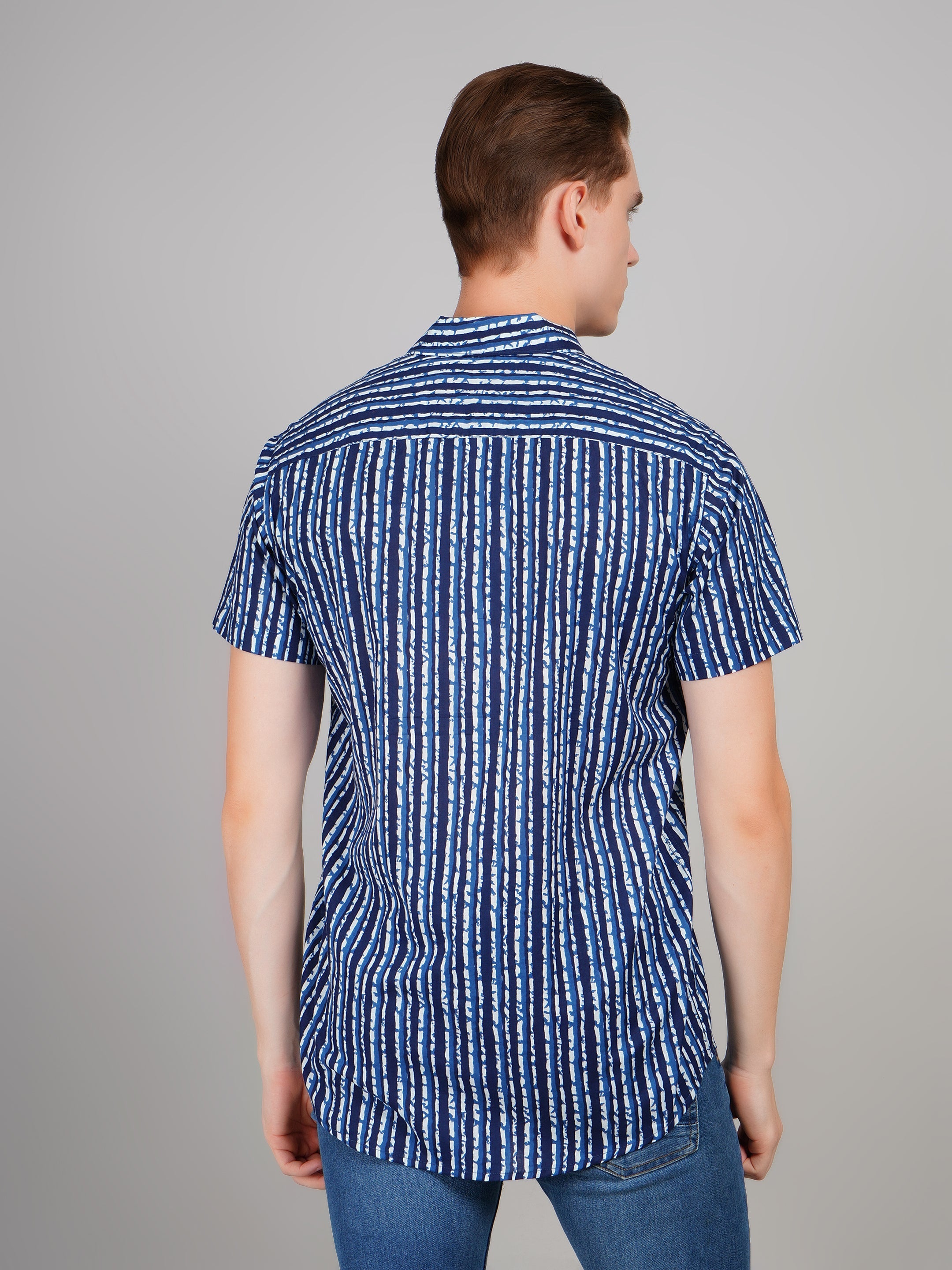 Louis Monarch Premium Jaipuri Printed Cotton Stripe Half Sleeve Casual Shirt