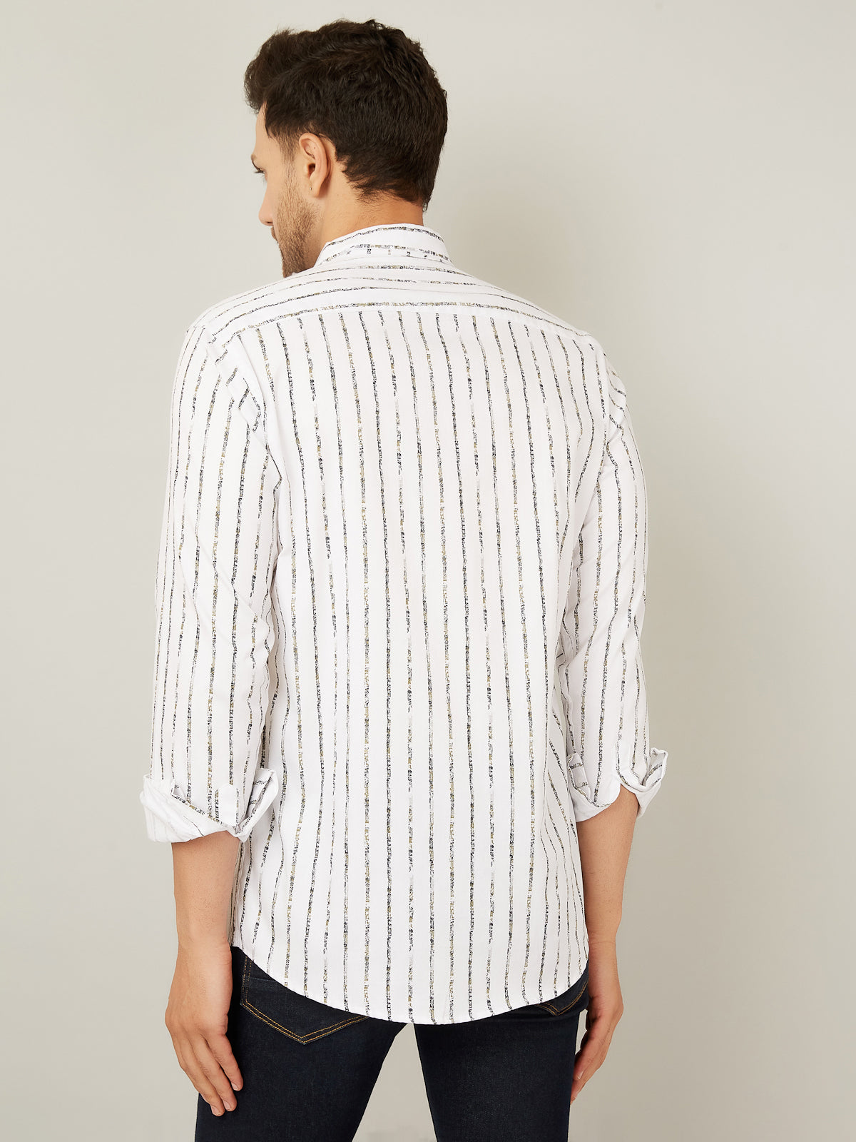 Louis Monarch Men Regular Fit Striped White Spread Collar Casual Shirt