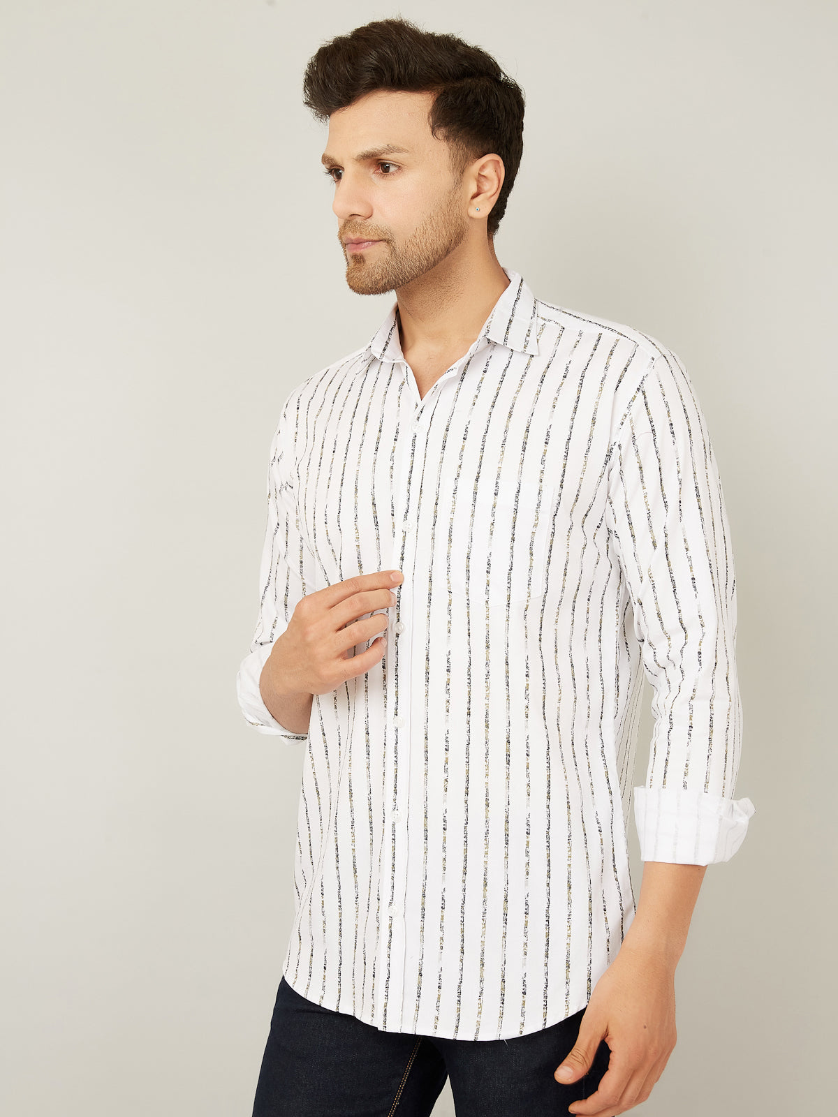 Louis Monarch Men Regular Fit Striped White Spread Collar Casual Shirt