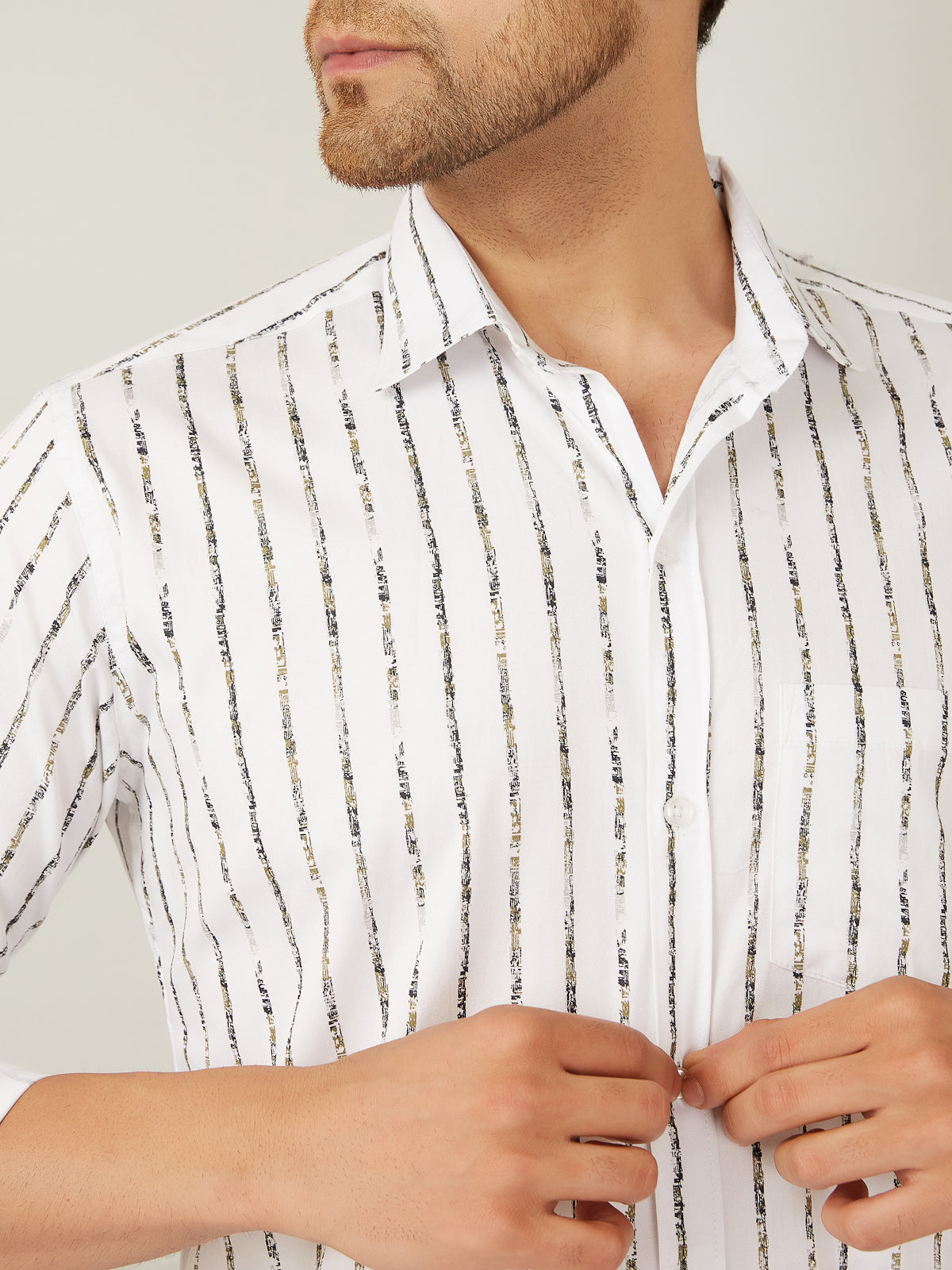 Louis Monarch Men Regular Fit Striped White Spread Collar Casual Shirt