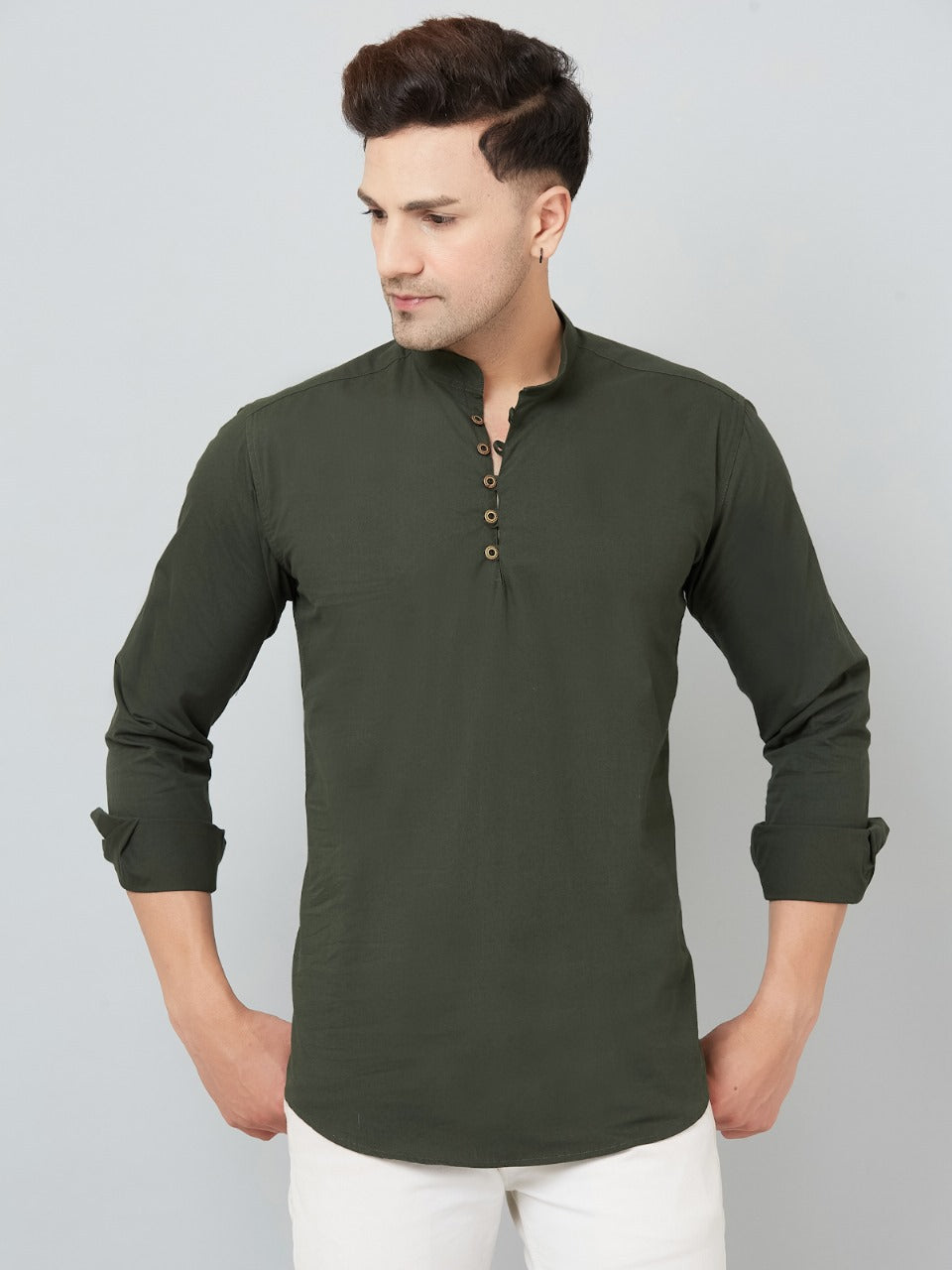 Louis Monarch Men Solid Green Pure Cotton Straight Short Kurta