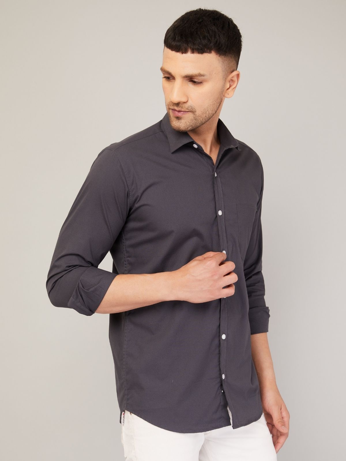 Louis Monarch Men Regular Fit Solid Spread  Collar Casual Grey Color Shirt