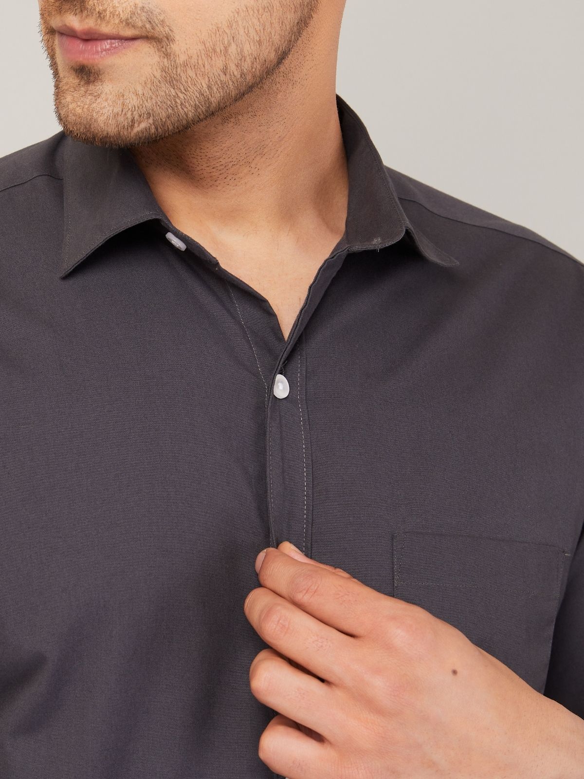 Louis Monarch Men Regular Fit Solid Spread  Collar Casual Grey Color Shirt