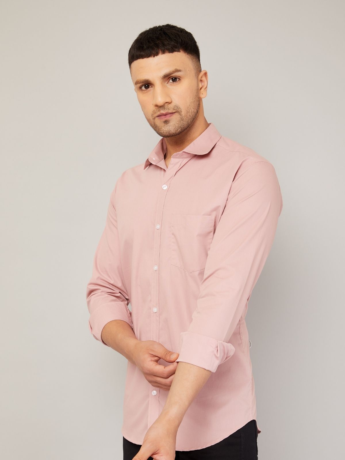 Louis Monarch Men Regular Fit Solid Spread  Collar Casual Light Peach Color Shirt