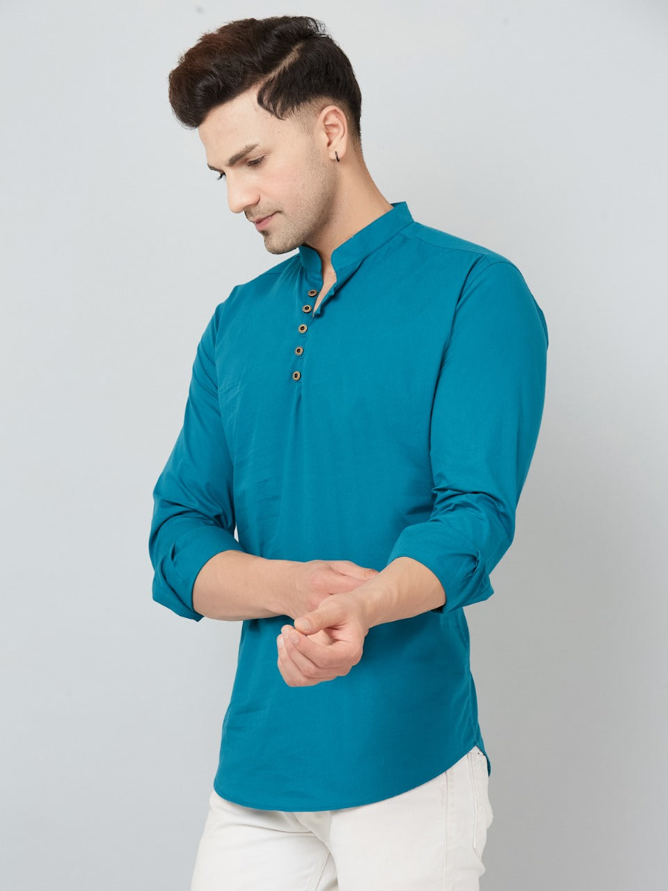 Louis Monarch Men Solid Airforce Pure Cotton Straight Short Kurta