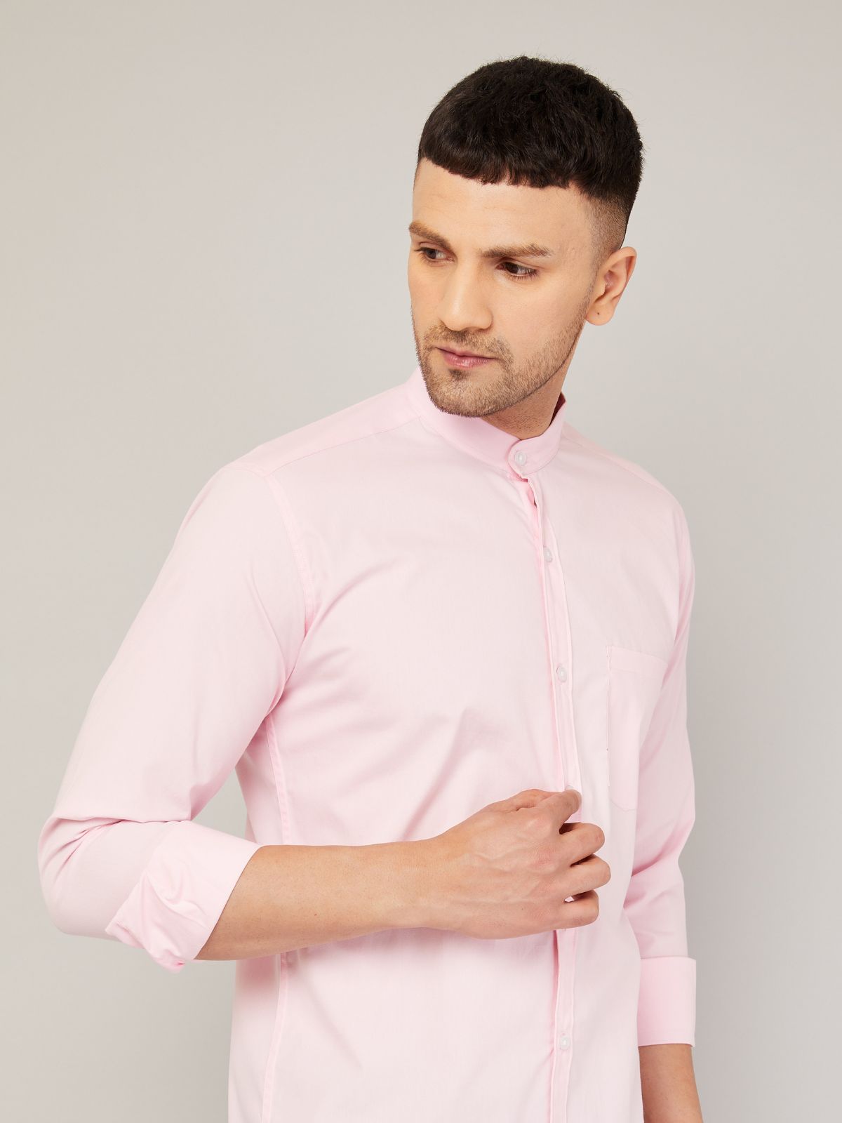 Louis Monarch Men Regular Fit Solid Pink Mandarin Collar Casual Shirt