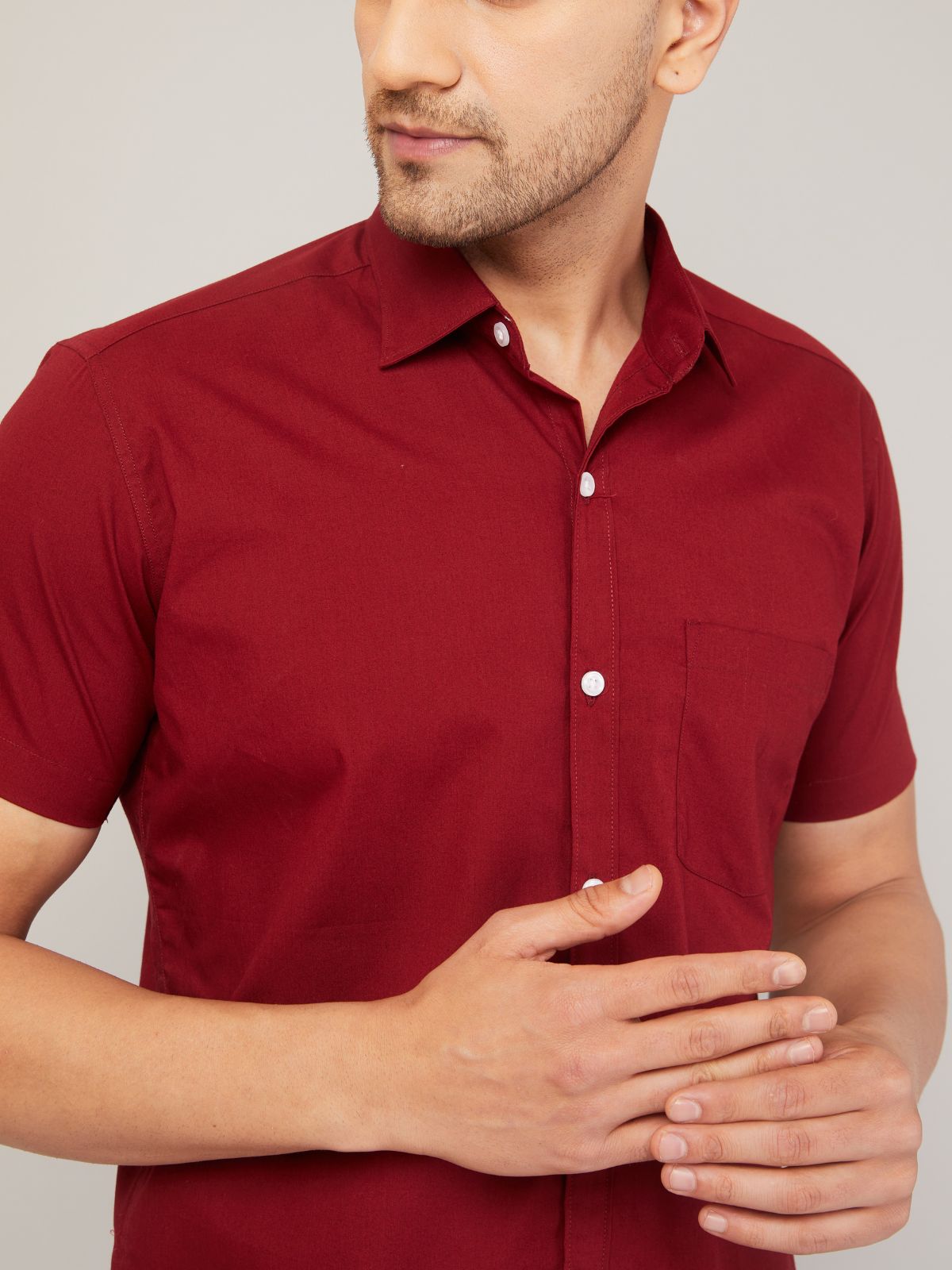 Louis Monarch Men Regular Fit Solid Maroon Spread Collar Casual Half Shirt