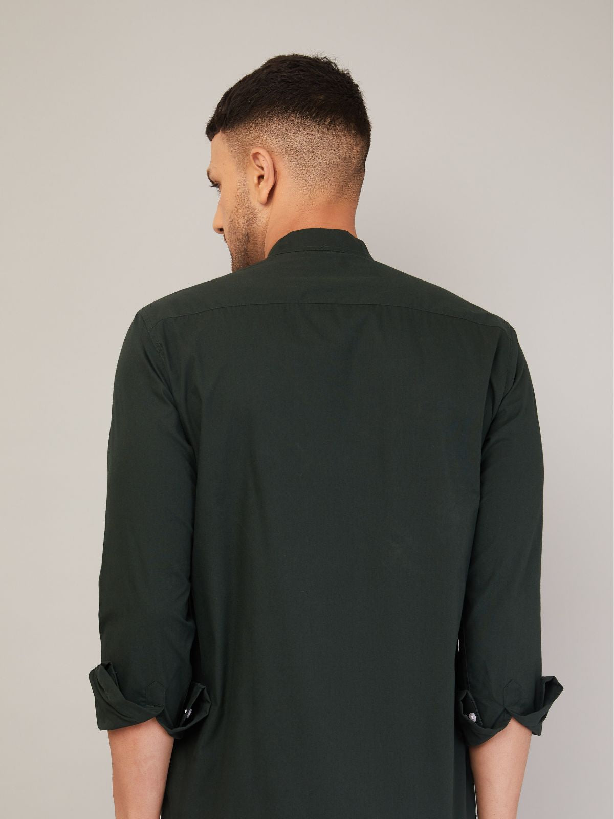 Louis Monarch Men Regular Fit Solid Dark Green Mandarin Collar Casual Shirt