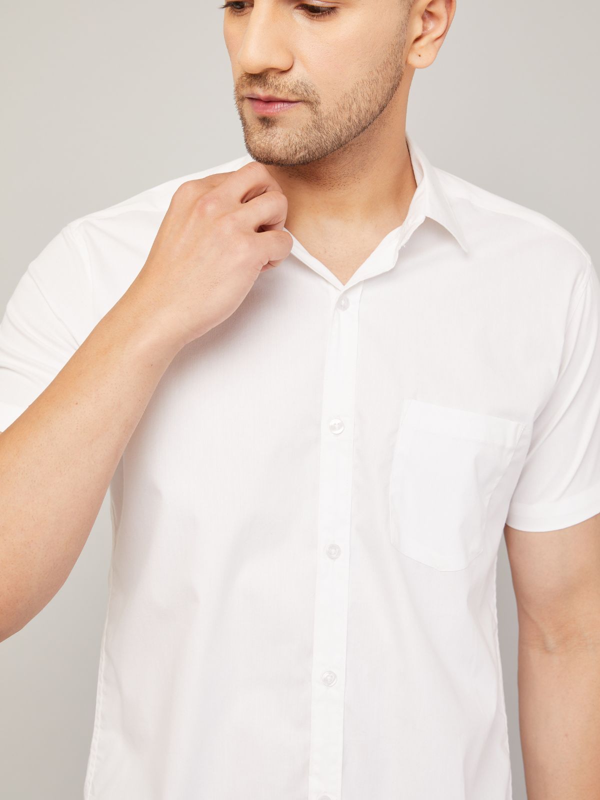 Louis Monarch Men Regular Fit Solid White Spread Collar Casual Half Shirt