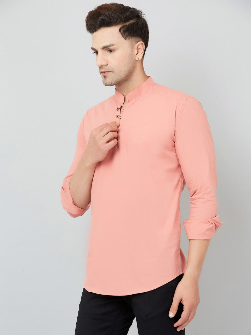 Louis Monarch Men Solid Peach Pure Cotton Straight Short Kurta