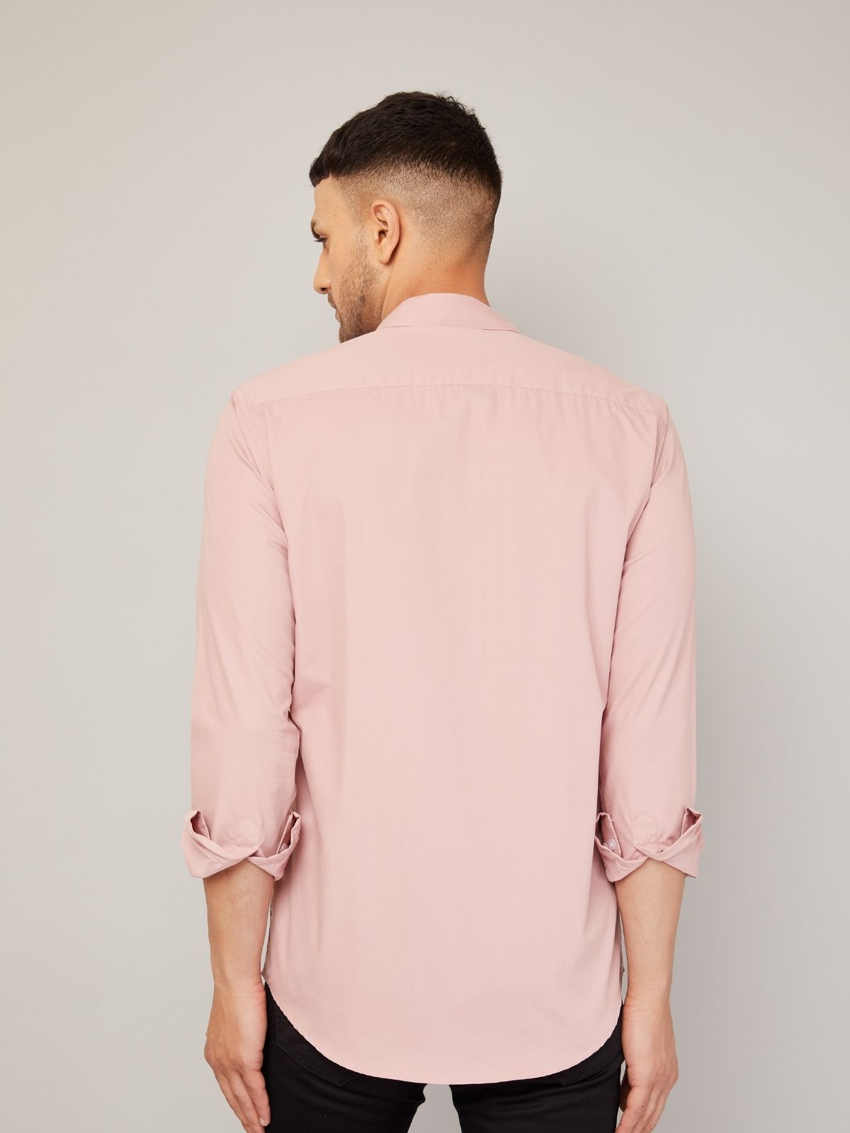 Louis Monarch Men Regular Fit Solid Spread  Collar Casual Light Peach Color Shirt