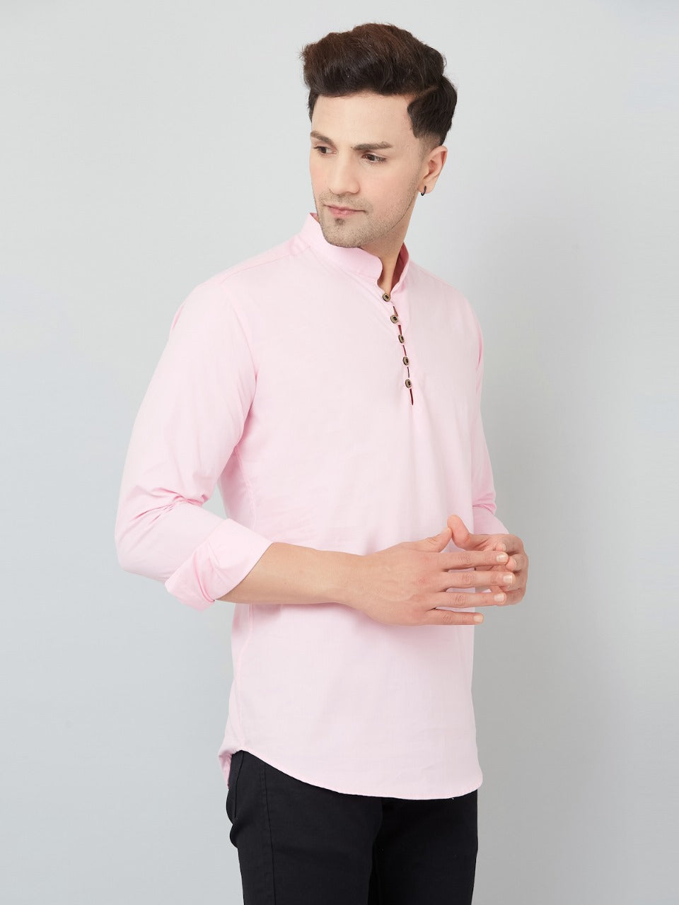 Louis Monarch Men Solid Pink Pure Cotton Straight Short Kurta