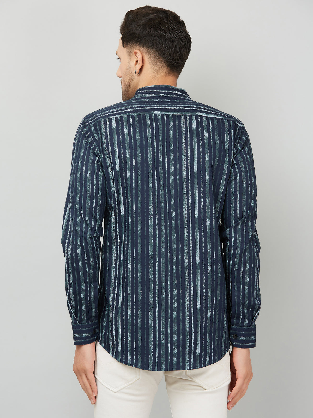 Louis Monarch Men Regular Fit Striped Navy Blue Spread Collar Casual Shirt