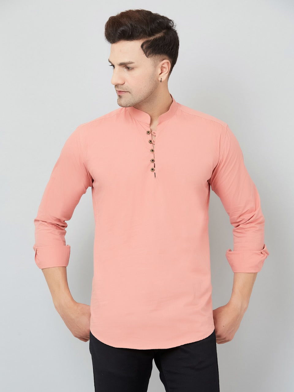 Louis Monarch Men Solid Peach Pure Cotton Straight Short Kurta