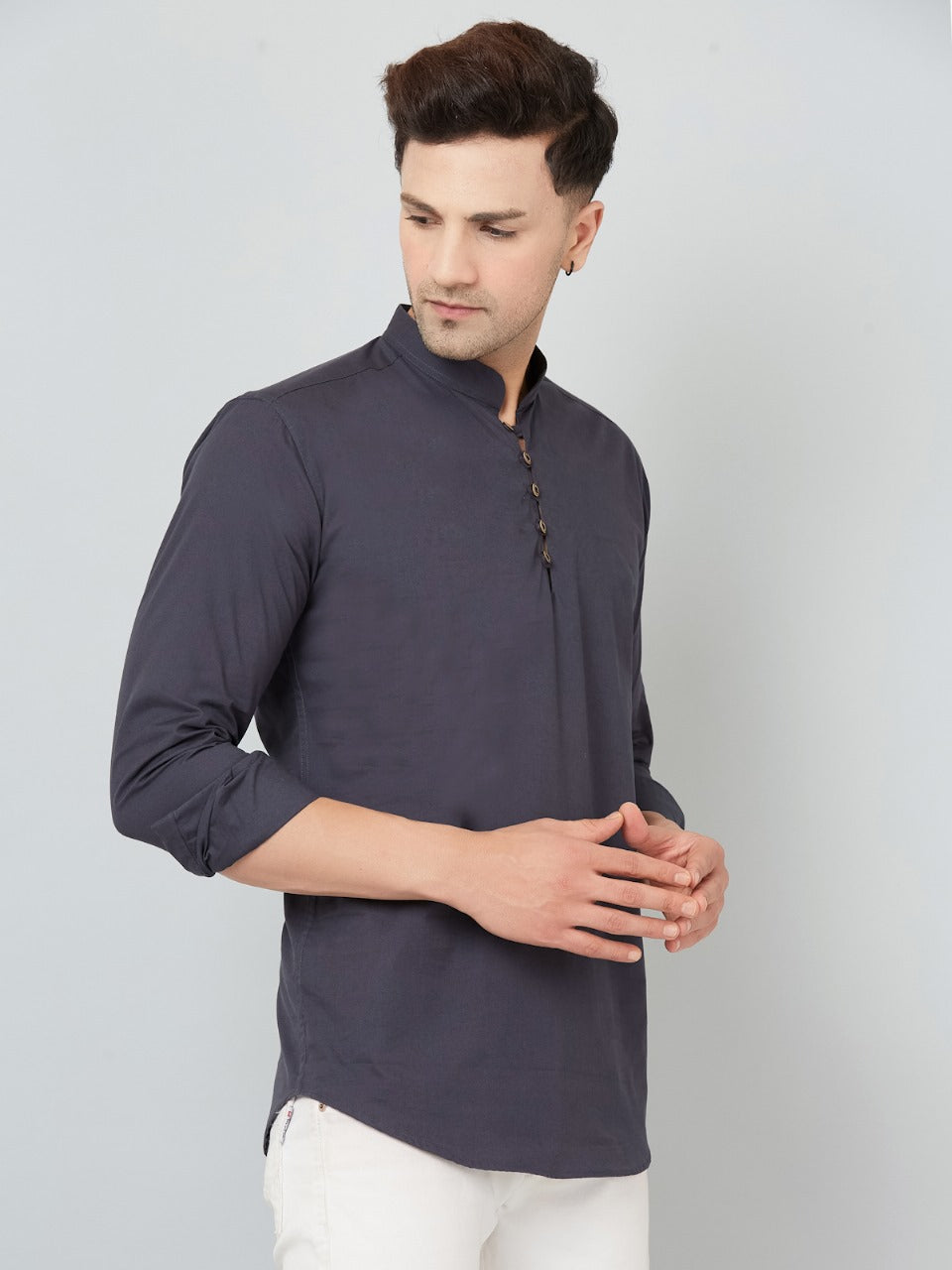 Louis Monarch Men Solid Grey Pure Cotton Straight Short Kurta