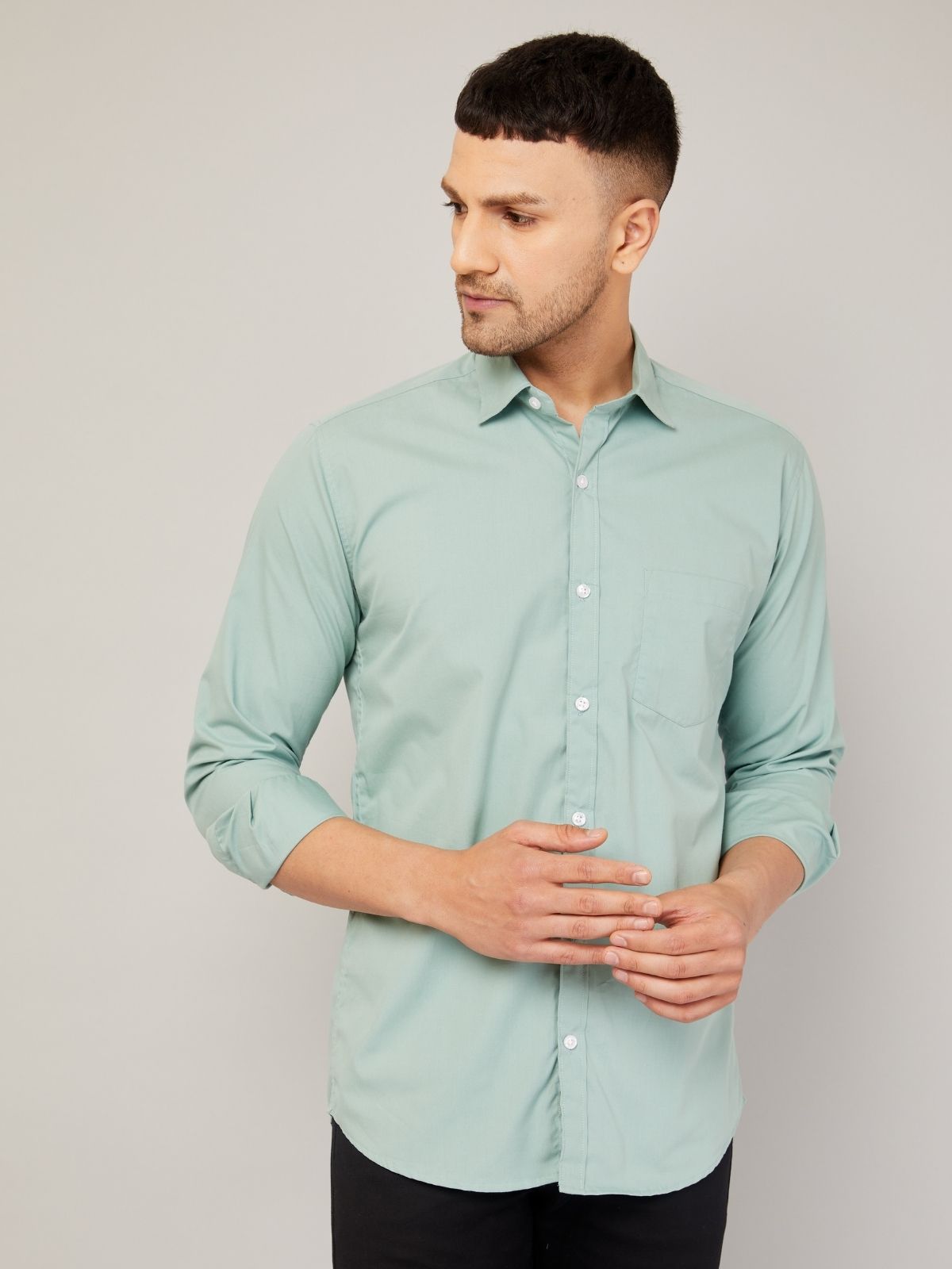 Louis Monarch Men Regular Fit Solid Spread  Collar Casual Pista Color Shirt